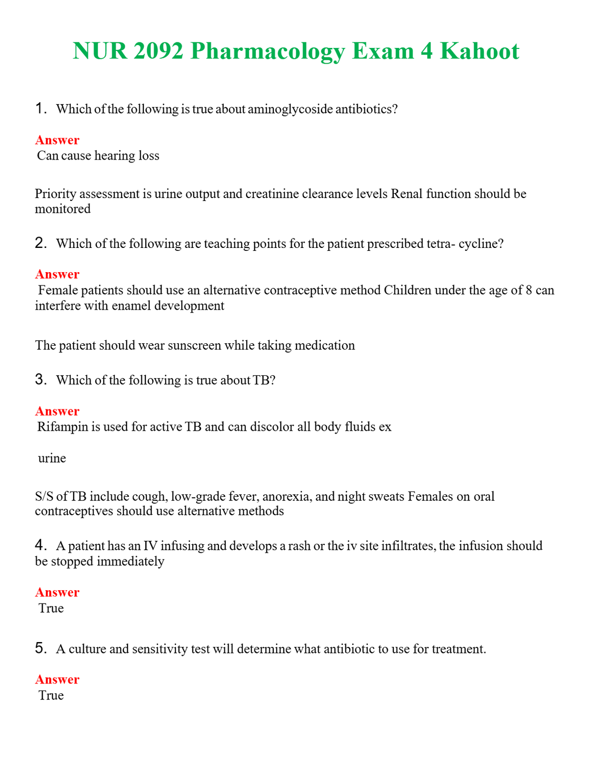 NUR 2092 PHARMACOLOGY EXAM 4 KAHOOT | GRADED A+ QUESTIONS & ANSWERS