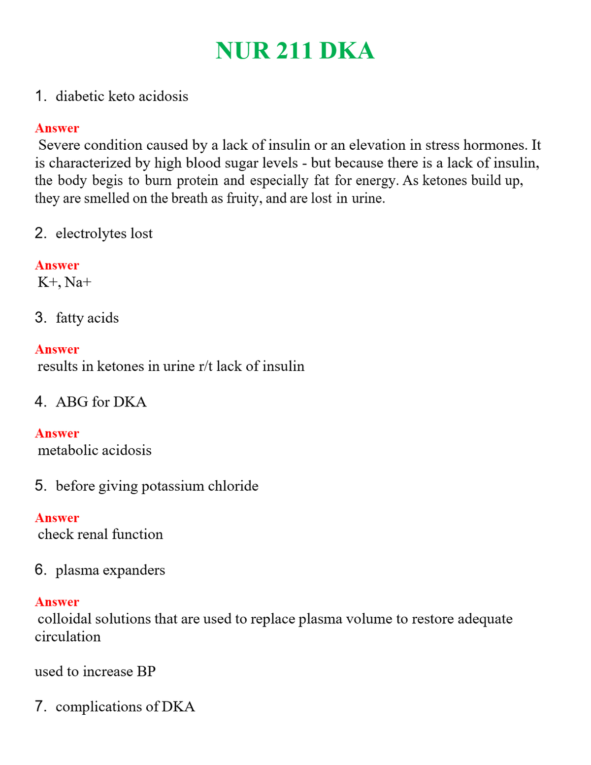 NUR 211 DKA | A+ RATED GUIDE | QUESTIONS AND ANSWERS (SOLVED)