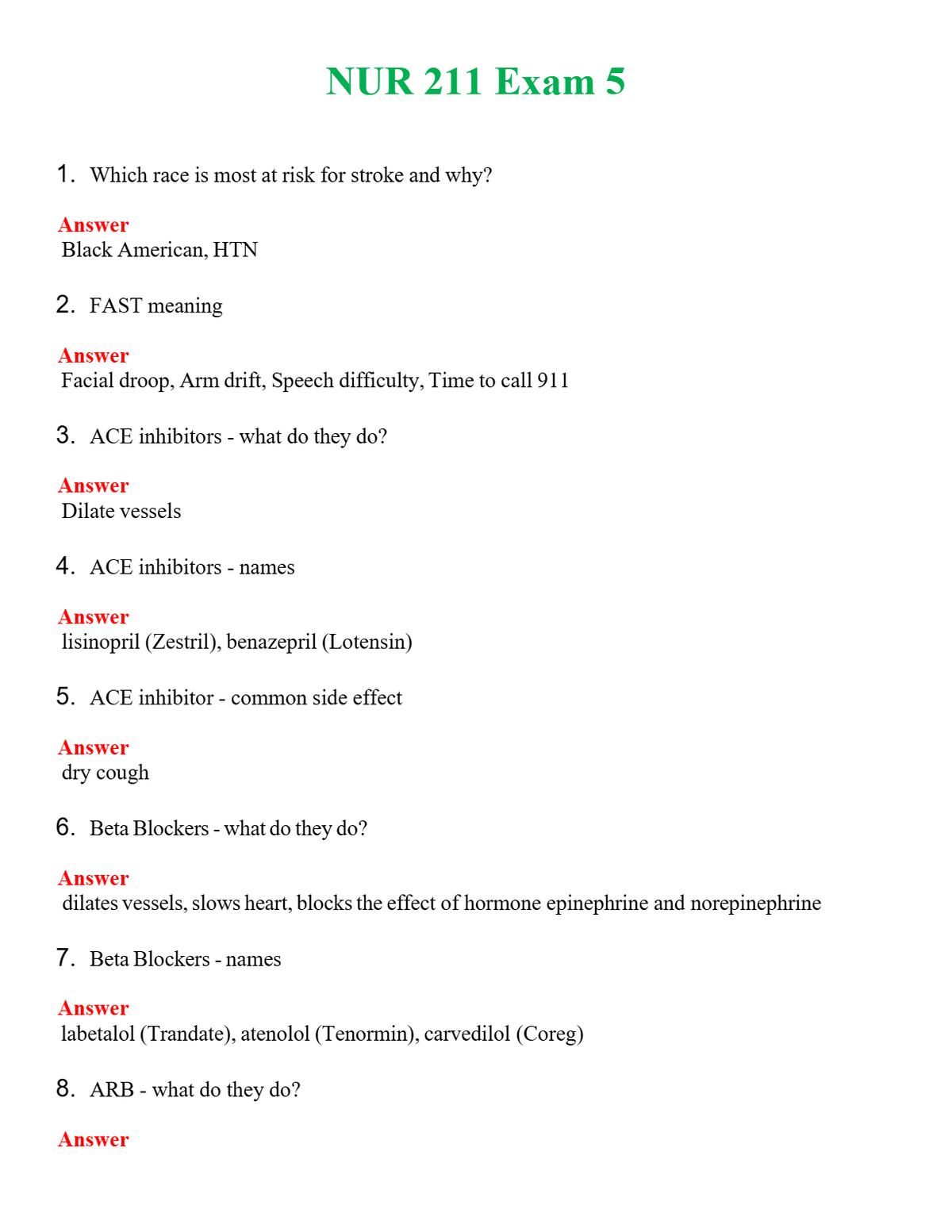 NUR 211 EXAM 5 | QUESTIONS & ANSWERS (SOLVED)