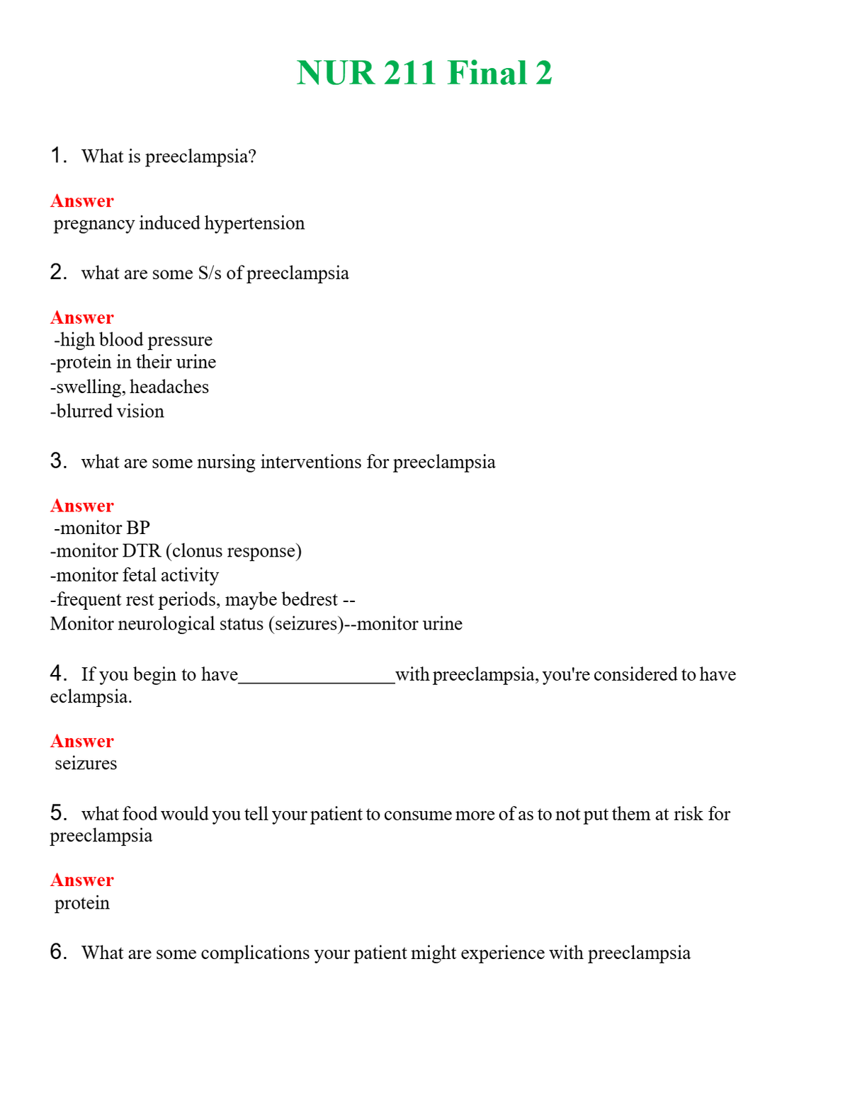 NUR 211 FINAL 2 | QUESTIONS & ANSWERS (SOLVED)