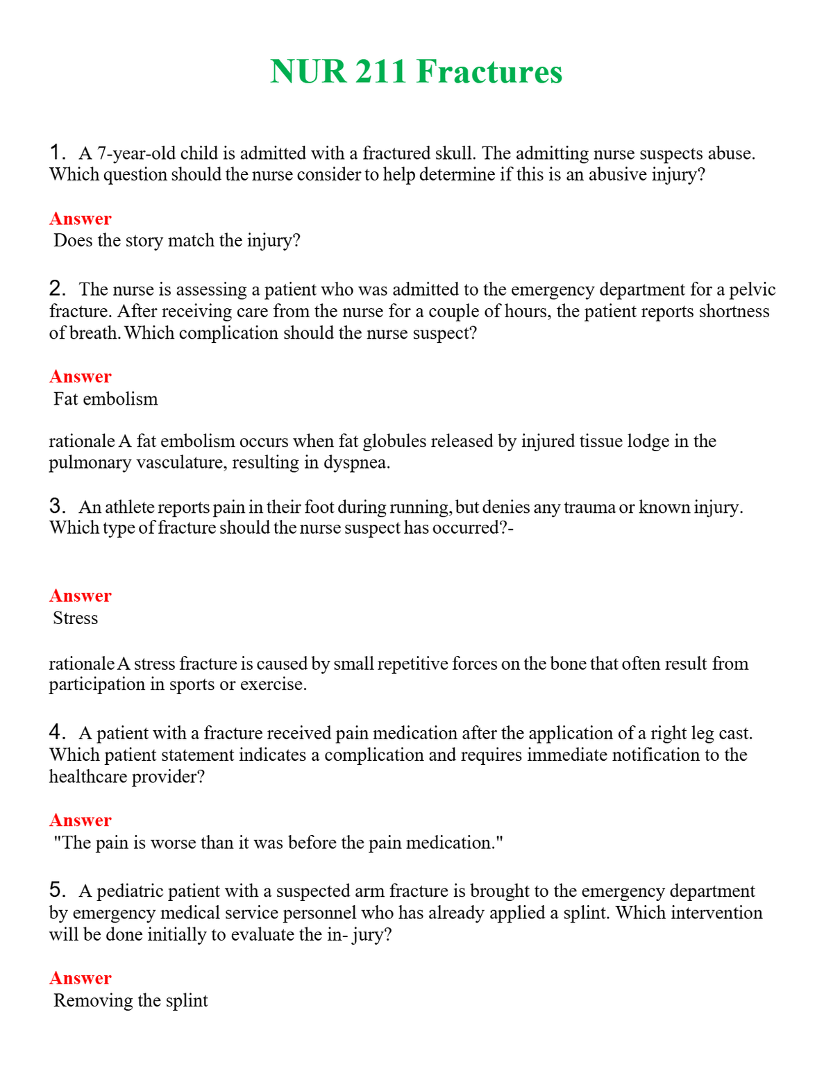 NUR 211 FRACTURES | A+ RATED GUIDE | QUESTIONS AND ANSWERS (SOLVED)
