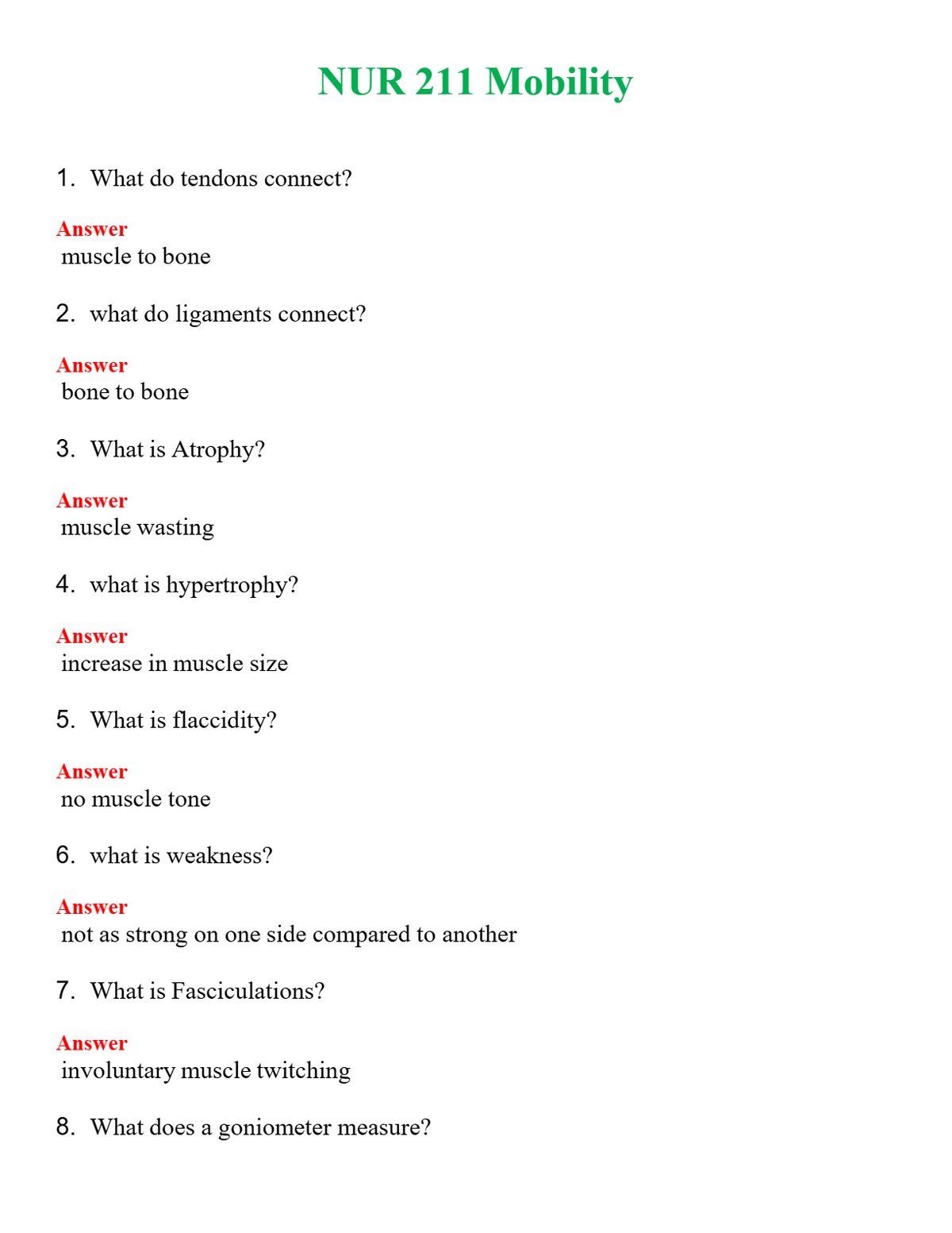 NUR 211 MOBILITY | (ACTUAL EXAM ) QUESTIONS AND ANSWERS (SOLVED)