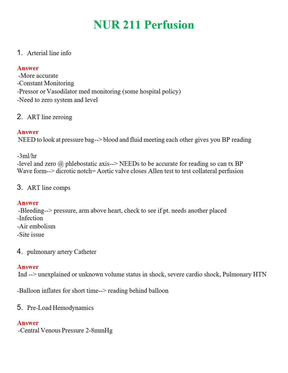 NUR 211 PERFUSION | QUESTIONS AND ANSWERS INCLUDED