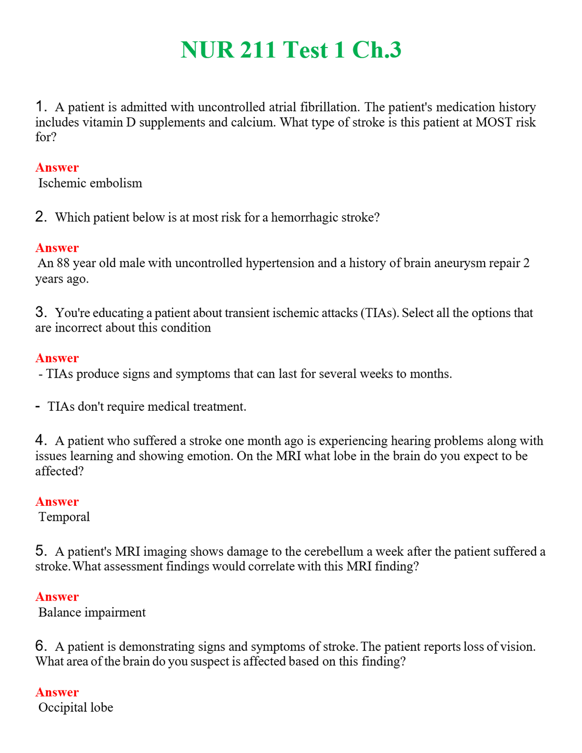 NUR 211 TEST 1 CH.3 | COMPLETE QUESTIONS & ANSWERS (SOLVED) 100% CORRECT