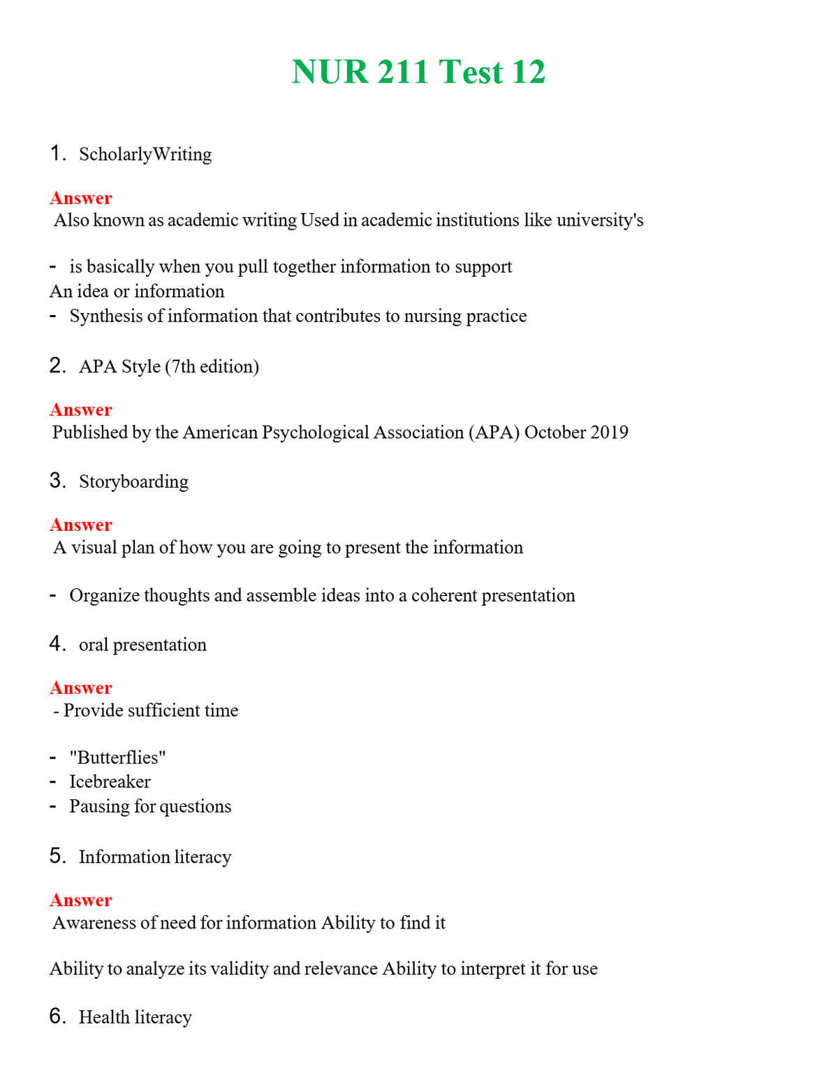 NUR 211 TEST 12 | A+ RATED GUIDE | QUESTIONS AND ANSWERS (SOLVED)