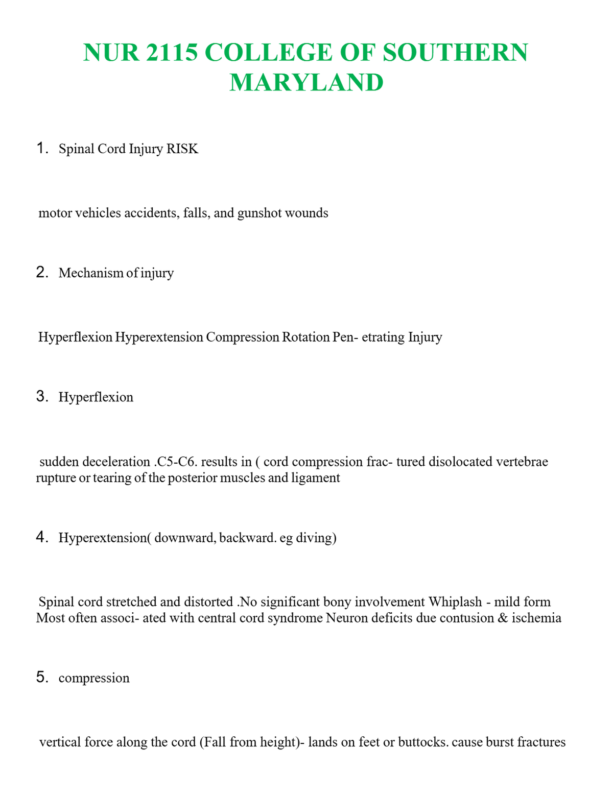 NUR 2115 COLLEGE OF SOUTHERN MARYLAND | WITH 100% VERIFIED ANSWERS