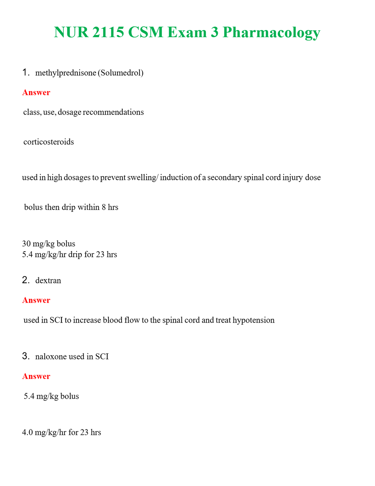 NUR 2115 CSM EXAM 3 PHARMACOLOGY | (ACTUAL EXAM ) QUESTIONS AND ANSWERS (SOLVED)