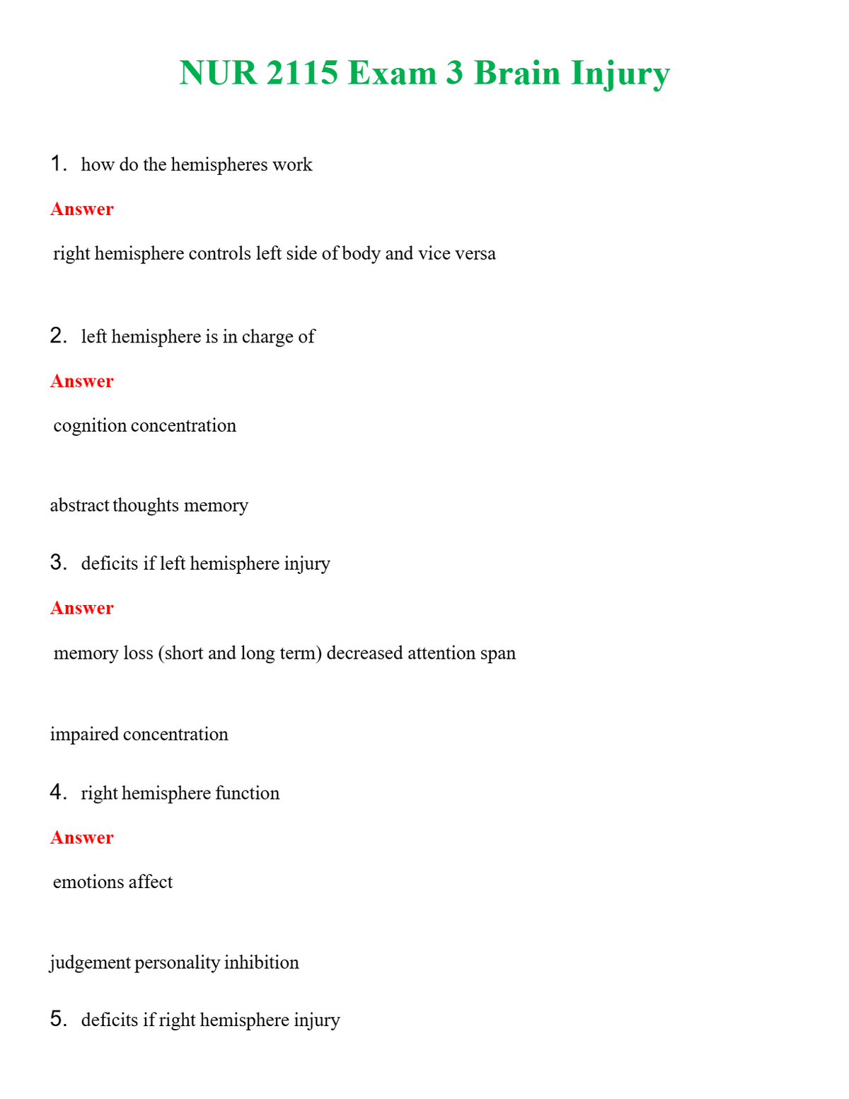 NUR 2115 EXAM 3 BRAIN INJURY | QUESTIONS & ANSWERS (SOLVED)