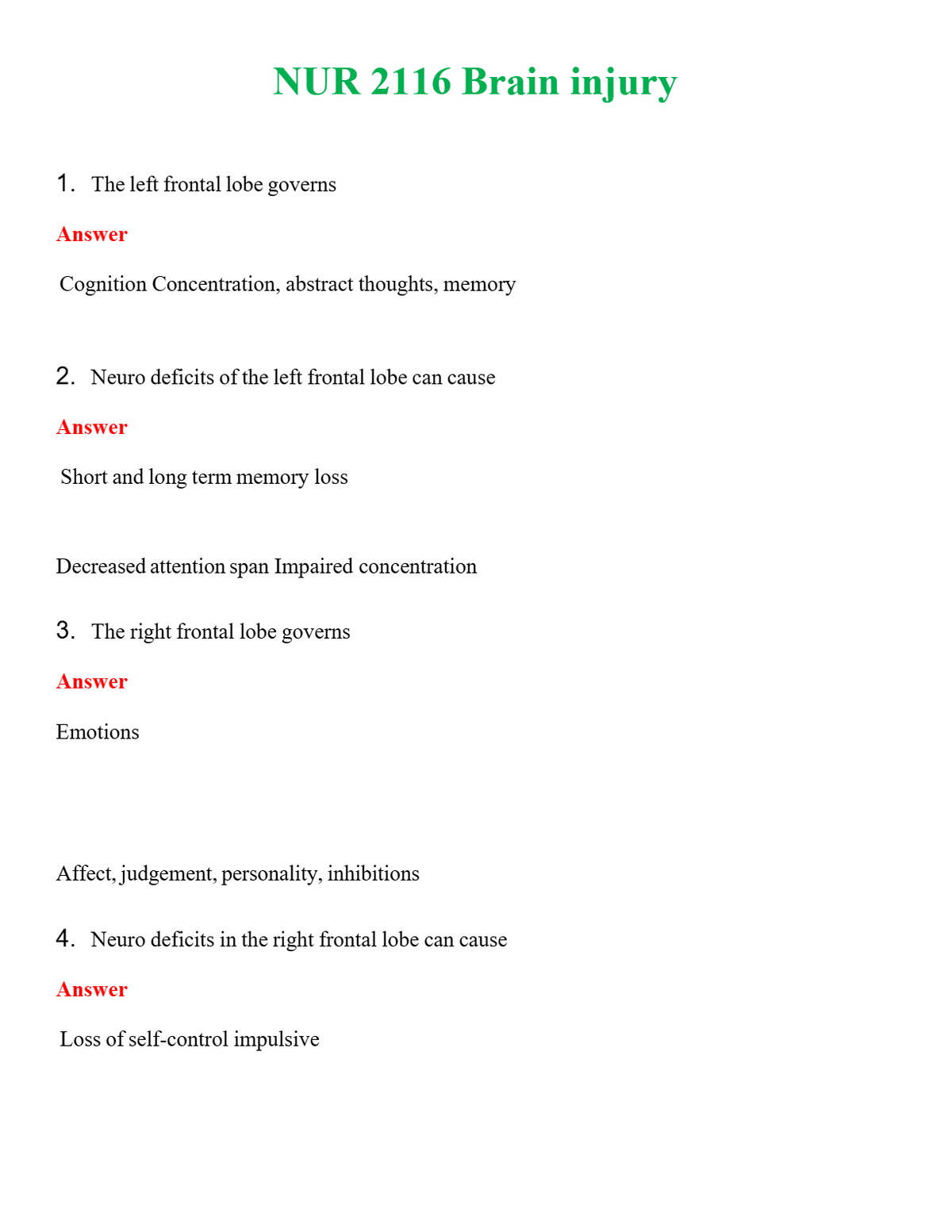 NUR 2116 BRAIN INJURY | GRADED A+ QUESTIONS & ANSWERS