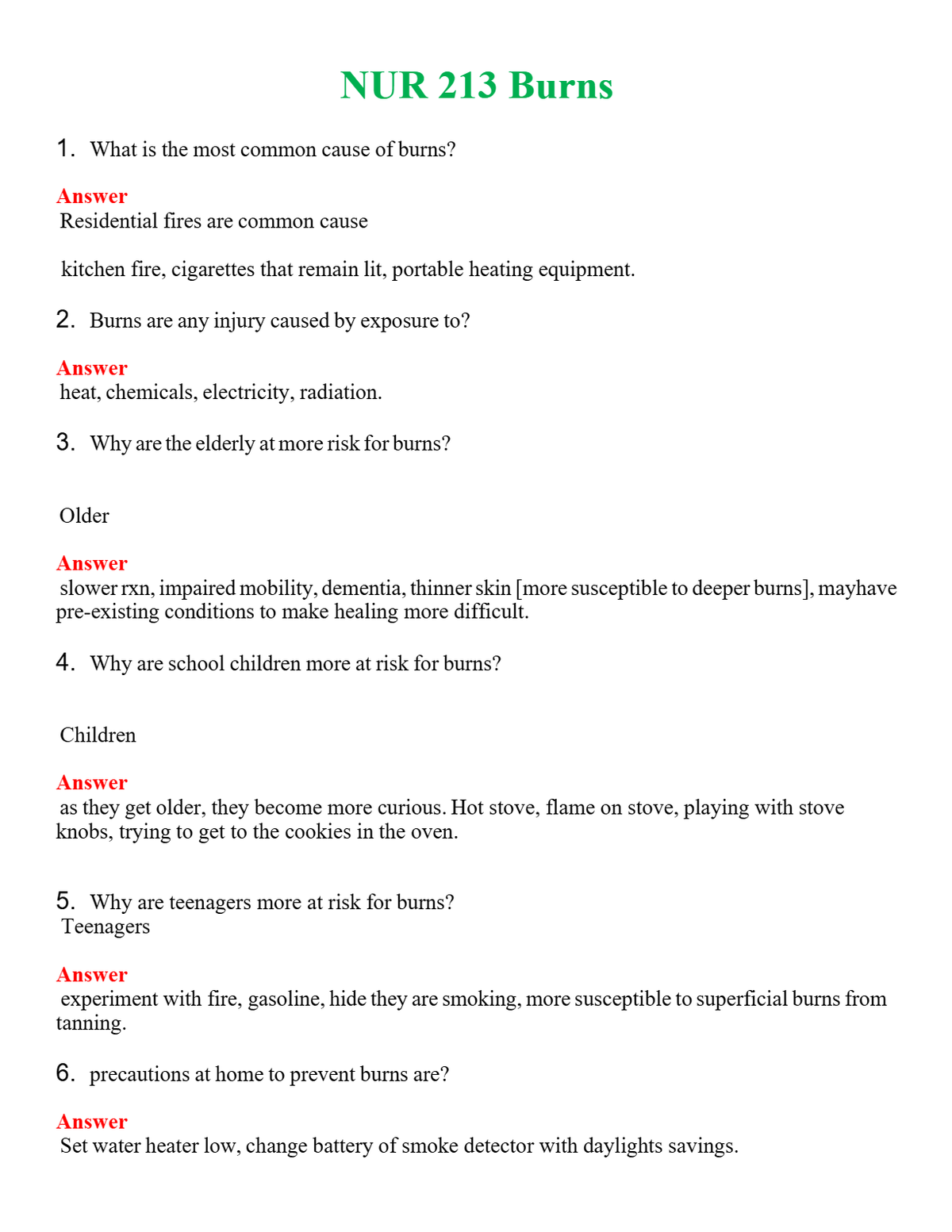 NUR 213 BURNS | LATEST QUESTIONS WITH COMPLETE GRADE A++ ANSWERS