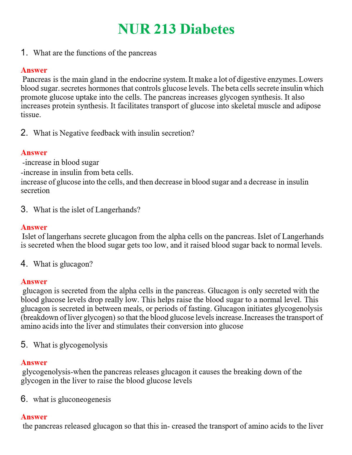 NUR 213 DIABETES | A+ RATED GUIDE | QUESTIONS AND ANSWERS (SOLVED)