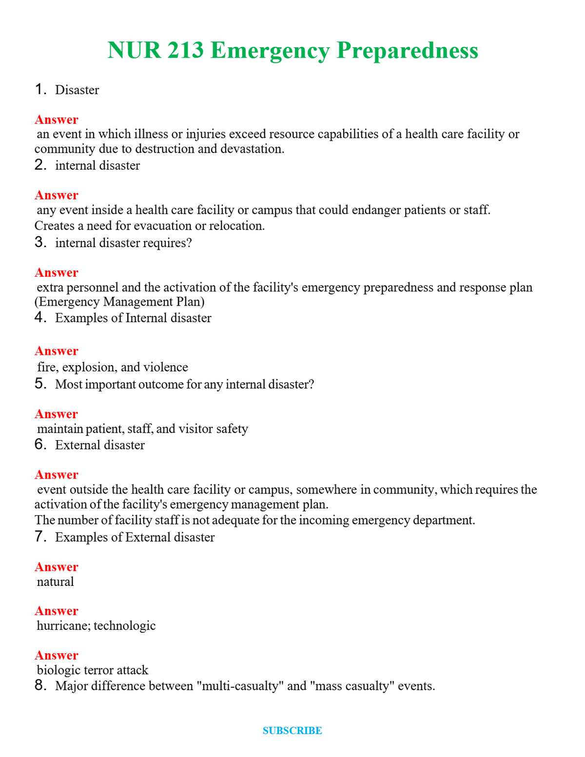 NUR 213 EMERGENCY PREPAREDNESS | GRADED A+ QUESTIONS AND ANSWERS (SOLVED)