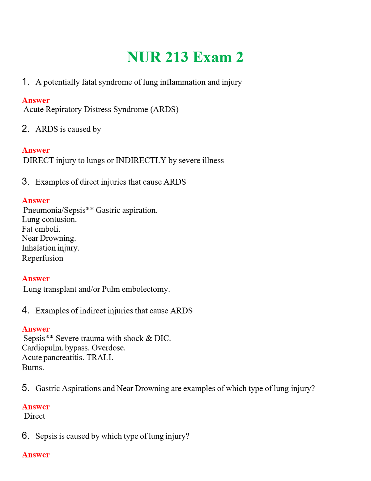 NUR 213 EXAM 2 | QUESTIONS & ANSWERS (SOLVED)