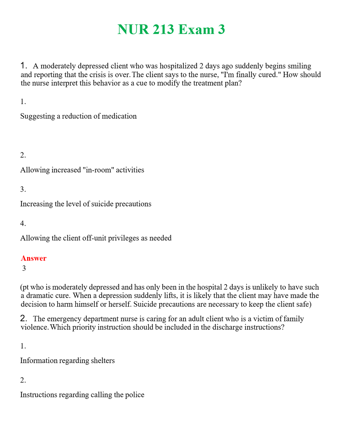 NUR 213 EXAM 3 | (ACTUAL EXAM ) QUESTIONS AND ANSWERS (SOLVED)