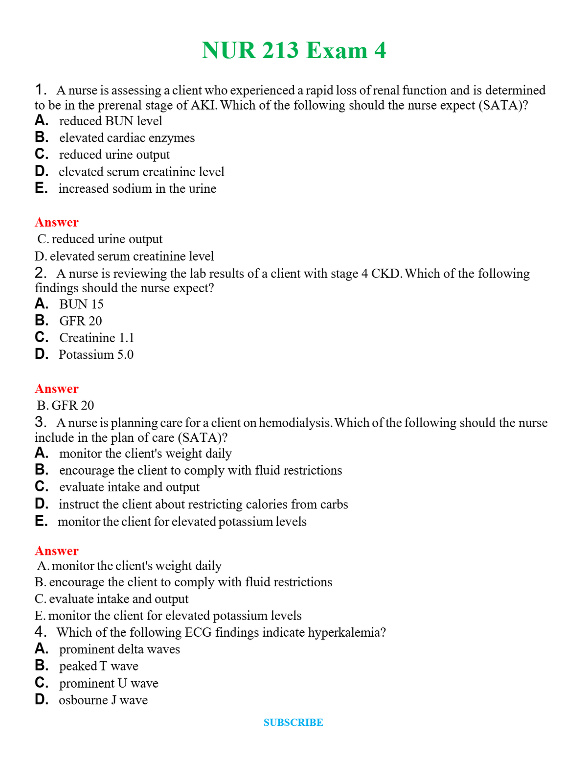 NUR 213 EXAM 4 | NEW FULL QUESTIONS AND ANSWERS 100% CORRECT