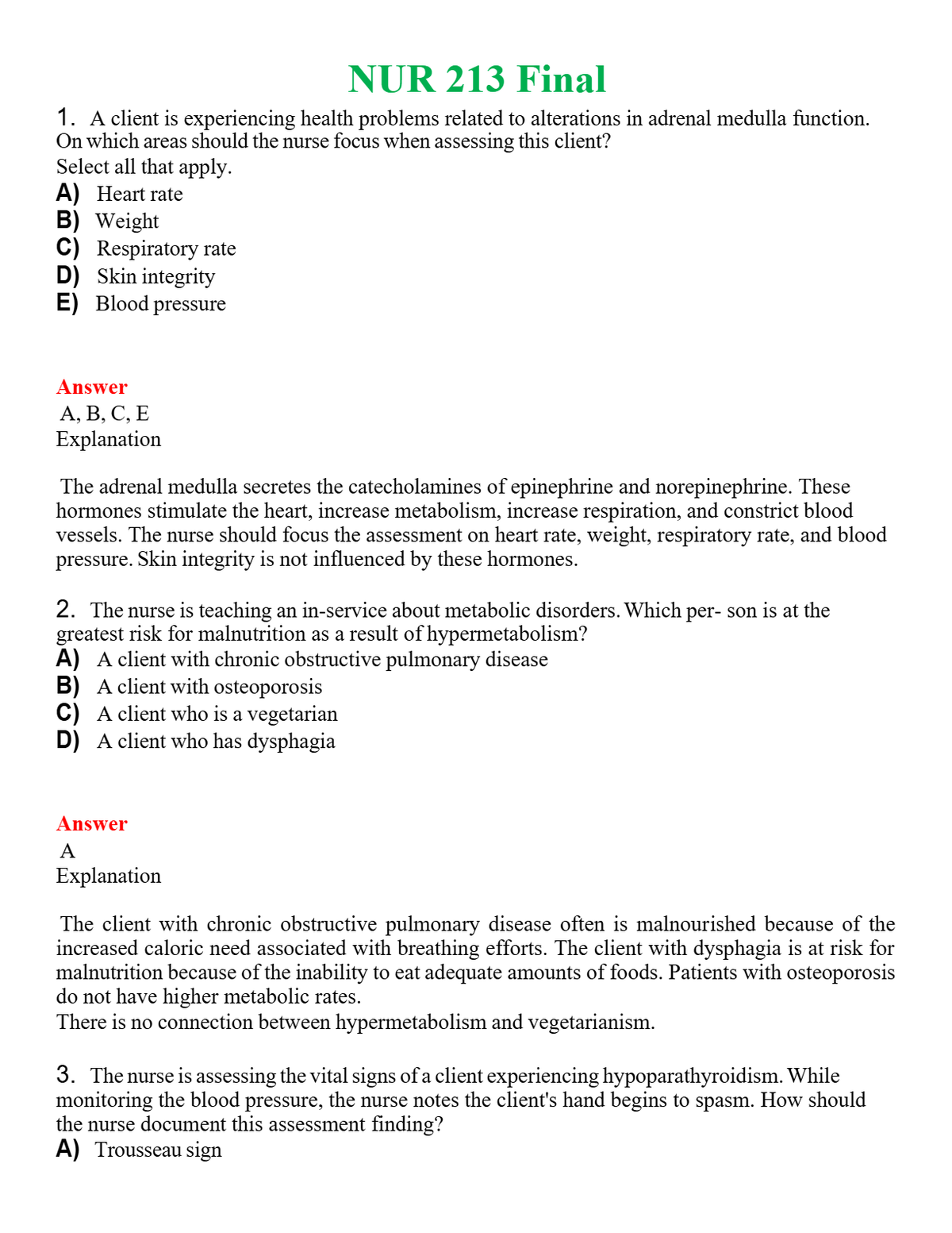NUR 213 FINAL | LATEST QUESTIONS WITH COMPLETE GRADE A++ ANSWERS