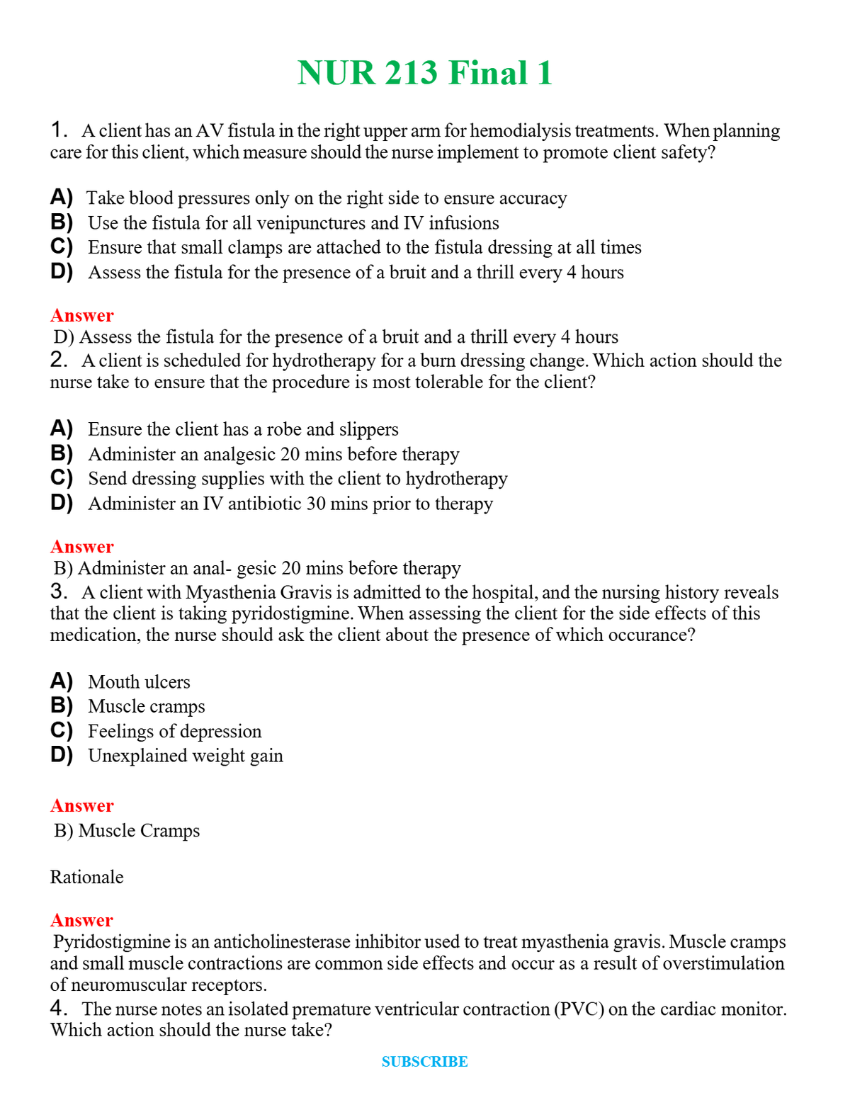 NUR 213 FINAL 1 | QUESTIONS & ANSWERS (SOLVED)