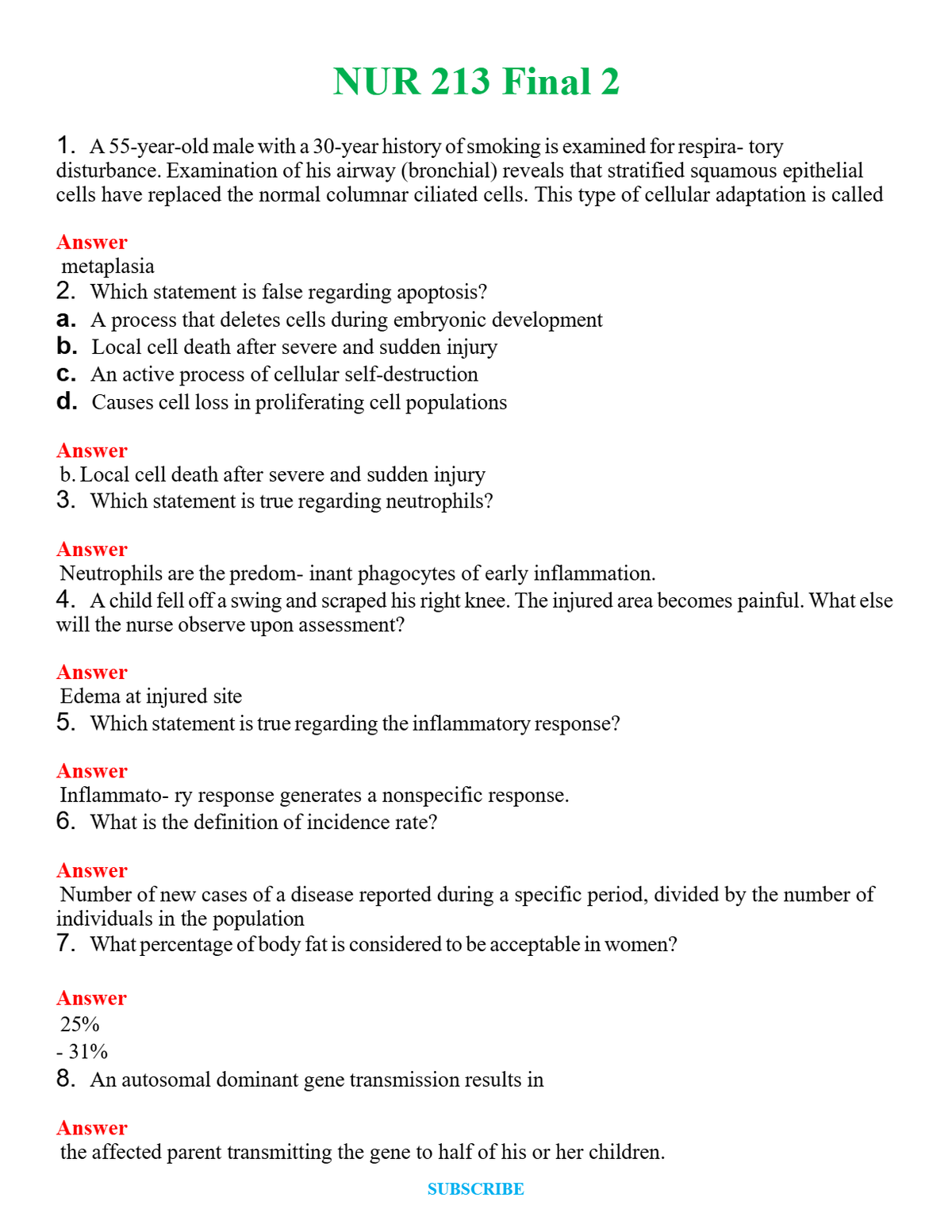 NUR 213 FINAL 2 | WITH 100% VERIFIED ANSWERS