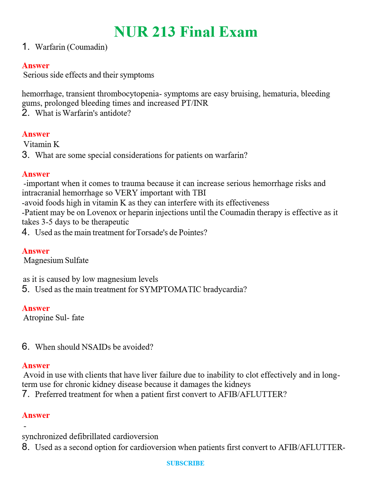 NUR 213 FINAL EXAM | WITH 100% VERIFIED ANSWERS