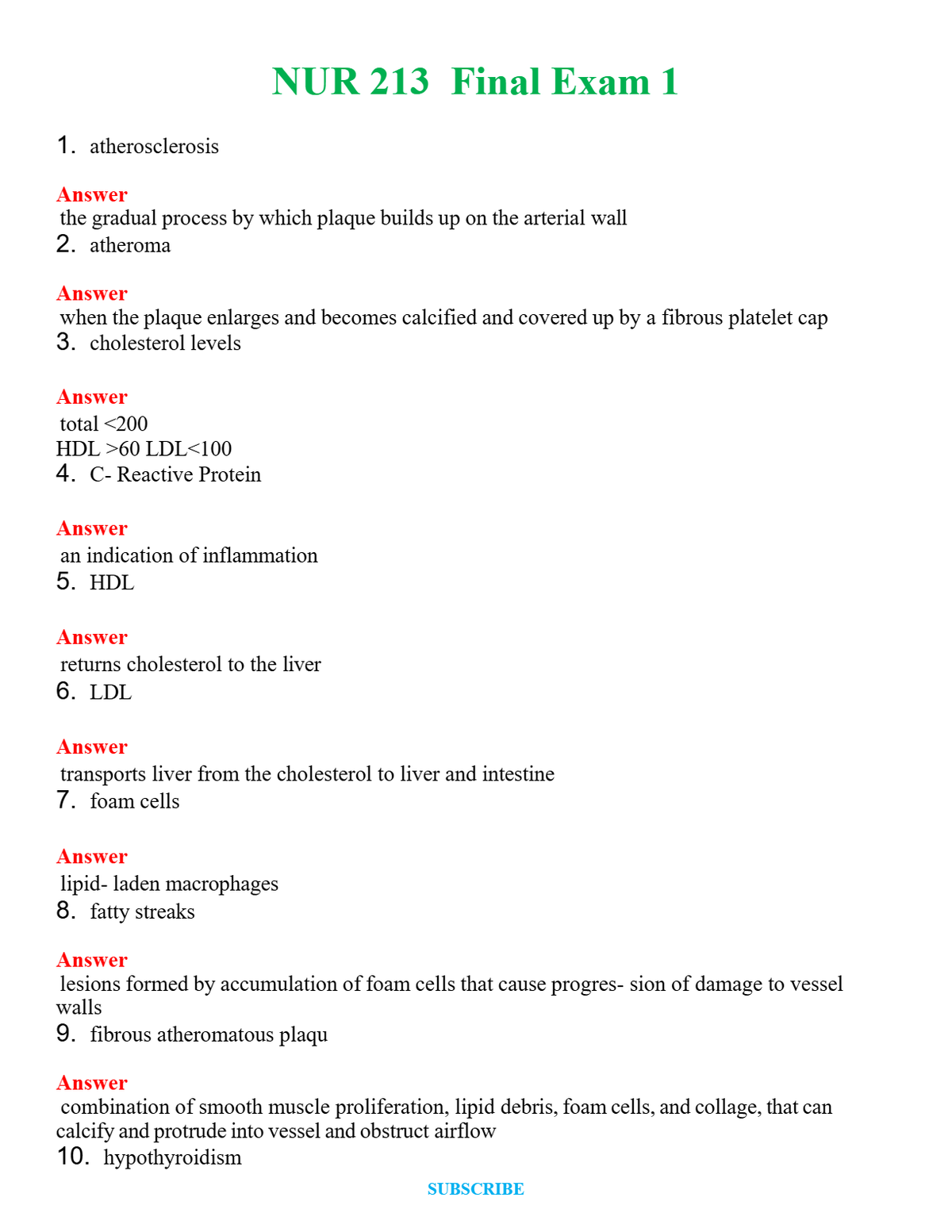 NUR 213 FINAL EXAM 1 | LATEST QUESTIONS WITH COMPLETE GRADE A++ ANSWERS
