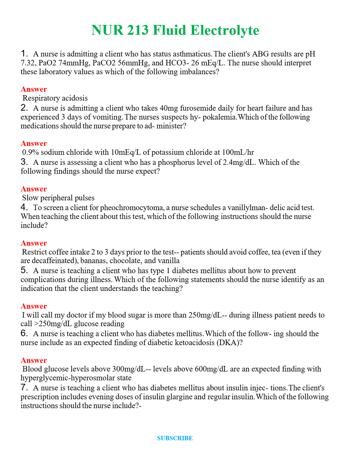 NUR 213 FLUID ELECTROLYTE | A+ RATED GUIDE | QUESTIONS AND ANSWERS (SOLVED)