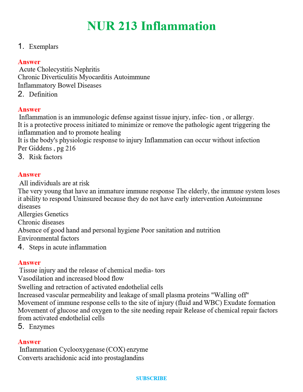 NUR 213 INFLAMMATION | WITH 100% VERIFIED ANSWERS