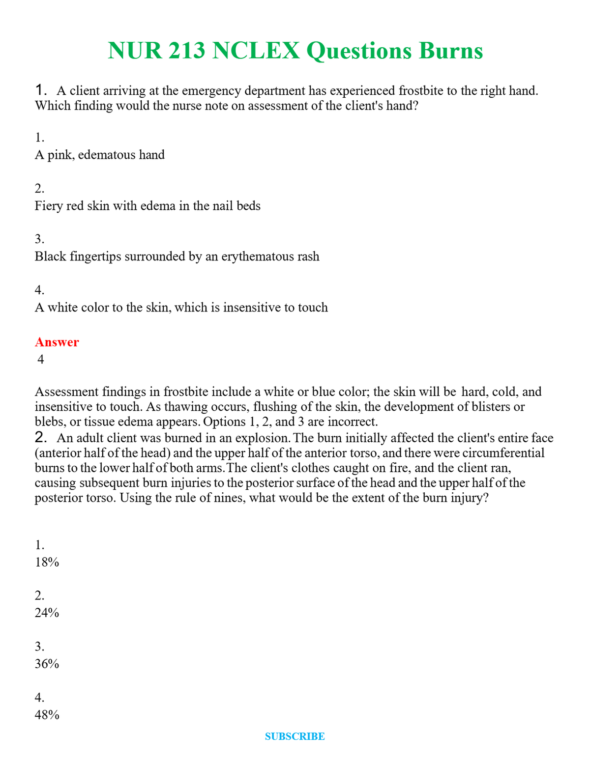 NUR 213 NCLEX QUESTIONS BURNS | LATEST QUESTIONS WITH COMPLETE GRADE A++ ANSWERS
