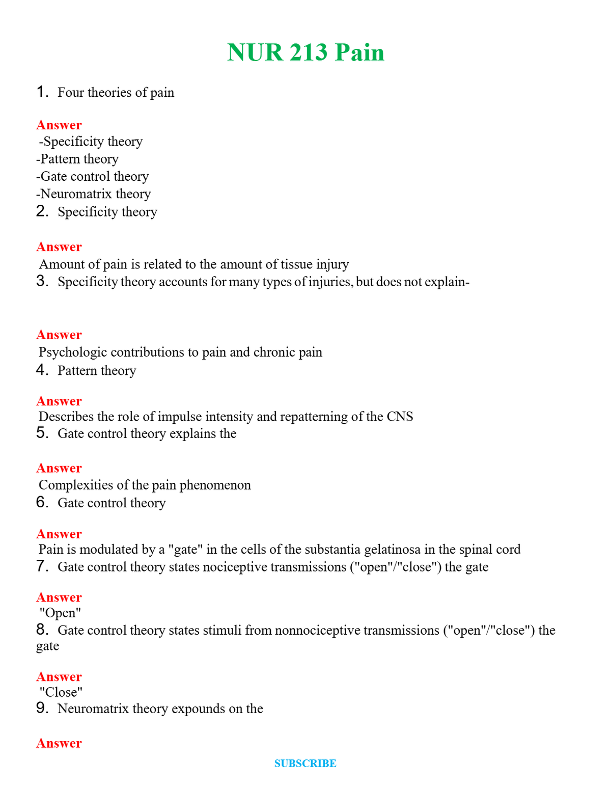 NUR 213 PAIN | WITH 100% VERIFIED ANSWERS