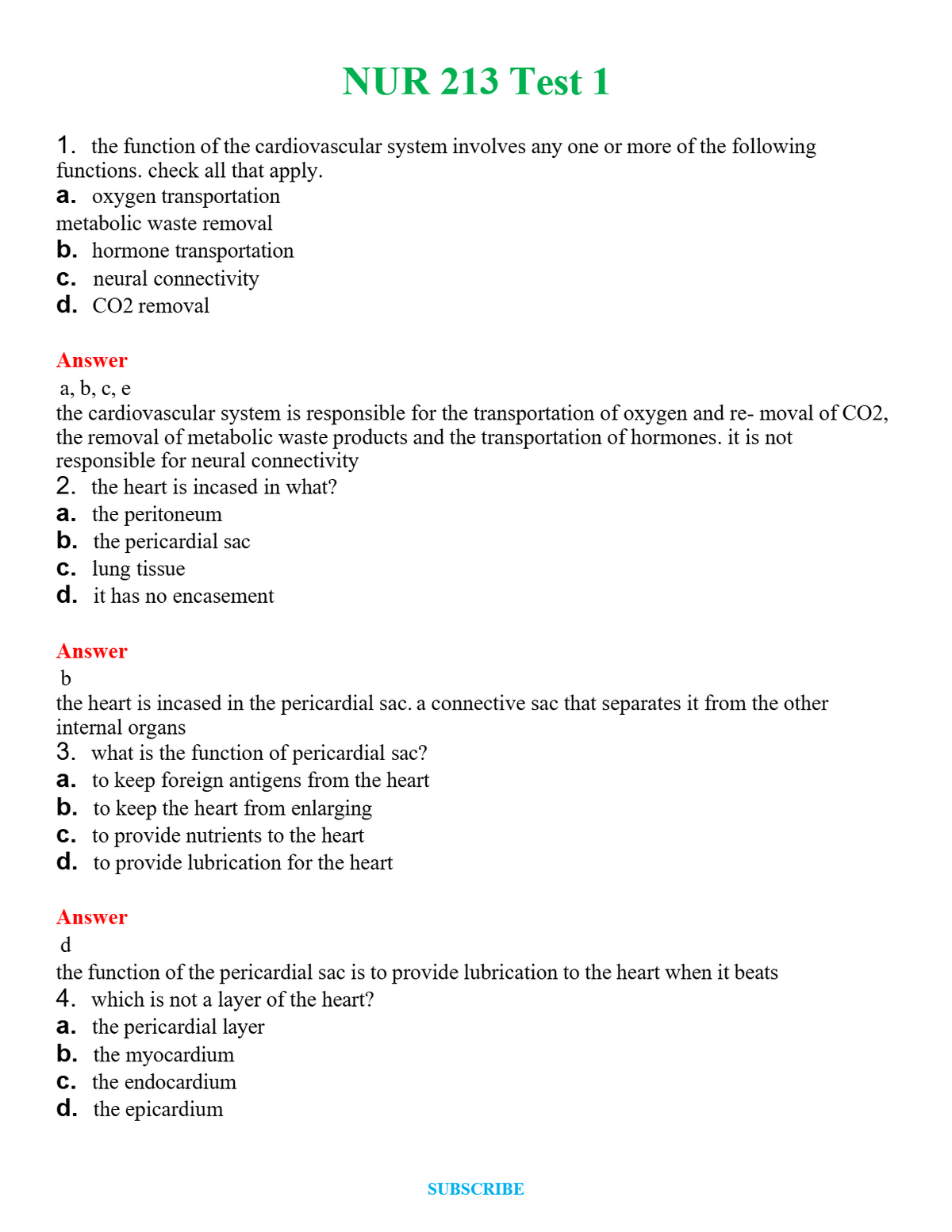 NUR 213 TEST 1 | LATEST QUESTIONS WITH COMPLETE GRADE A++ ANSWERS