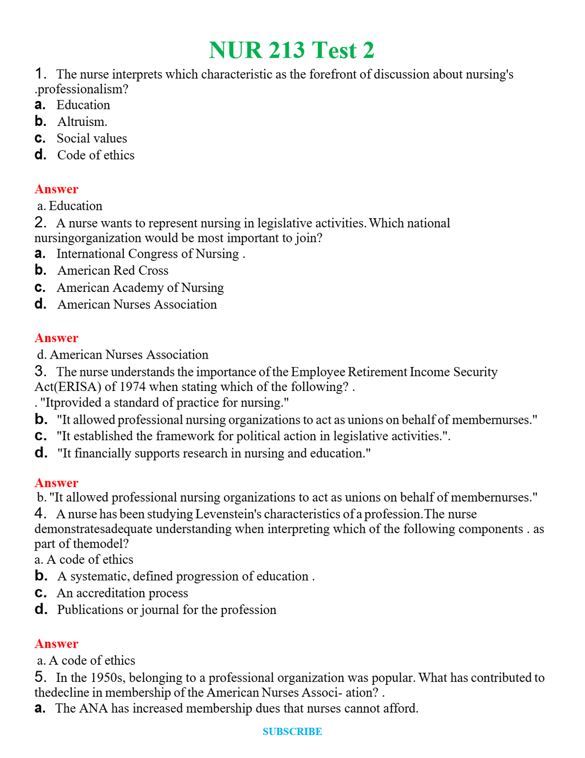 NUR 213 TEST 2 | LATEST QUESTIONS WITH COMPLETE GRADE A++ ANSWERS
