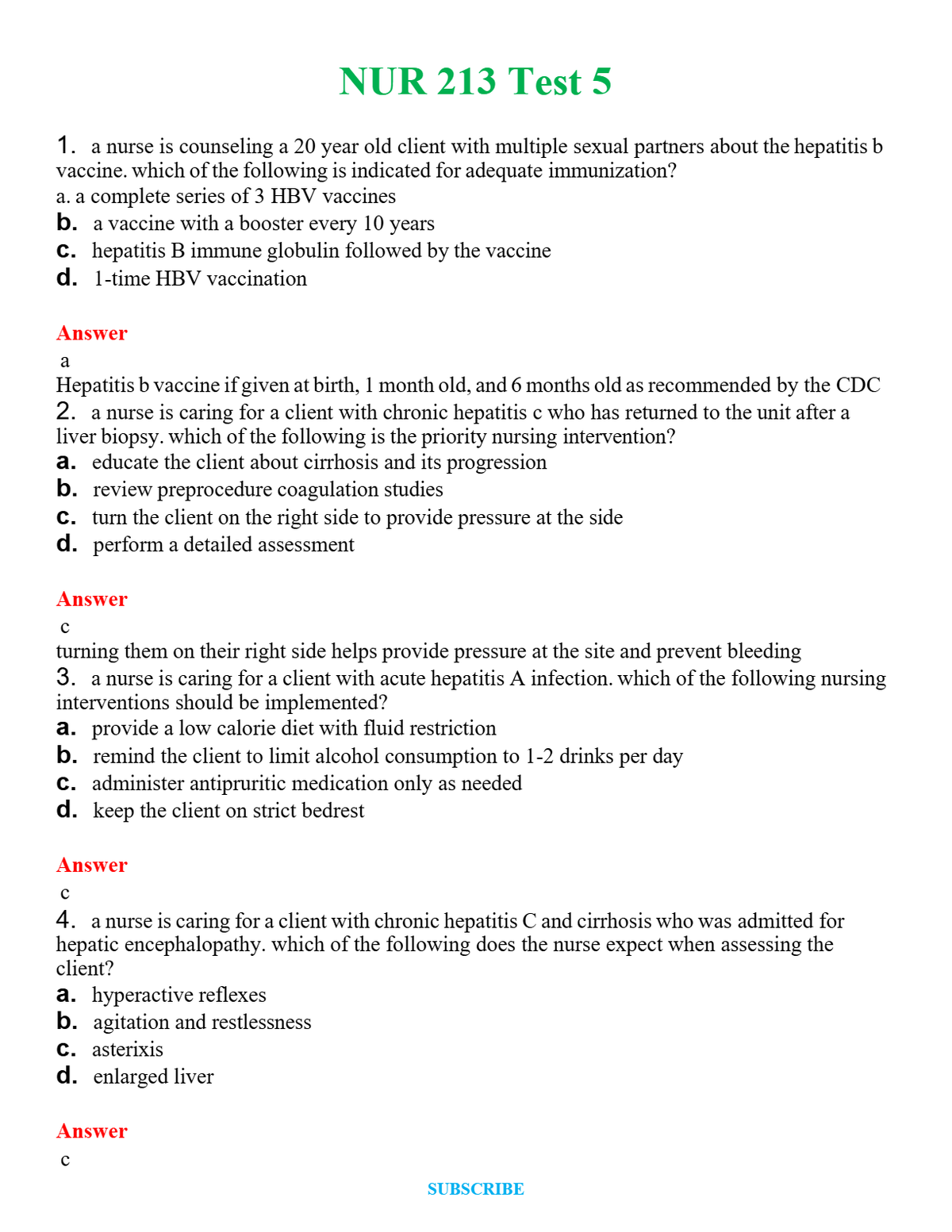 NUR 213 TEST 5 | A+ RATED GUIDE | QUESTIONS AND ANSWERS (SOLVED)
