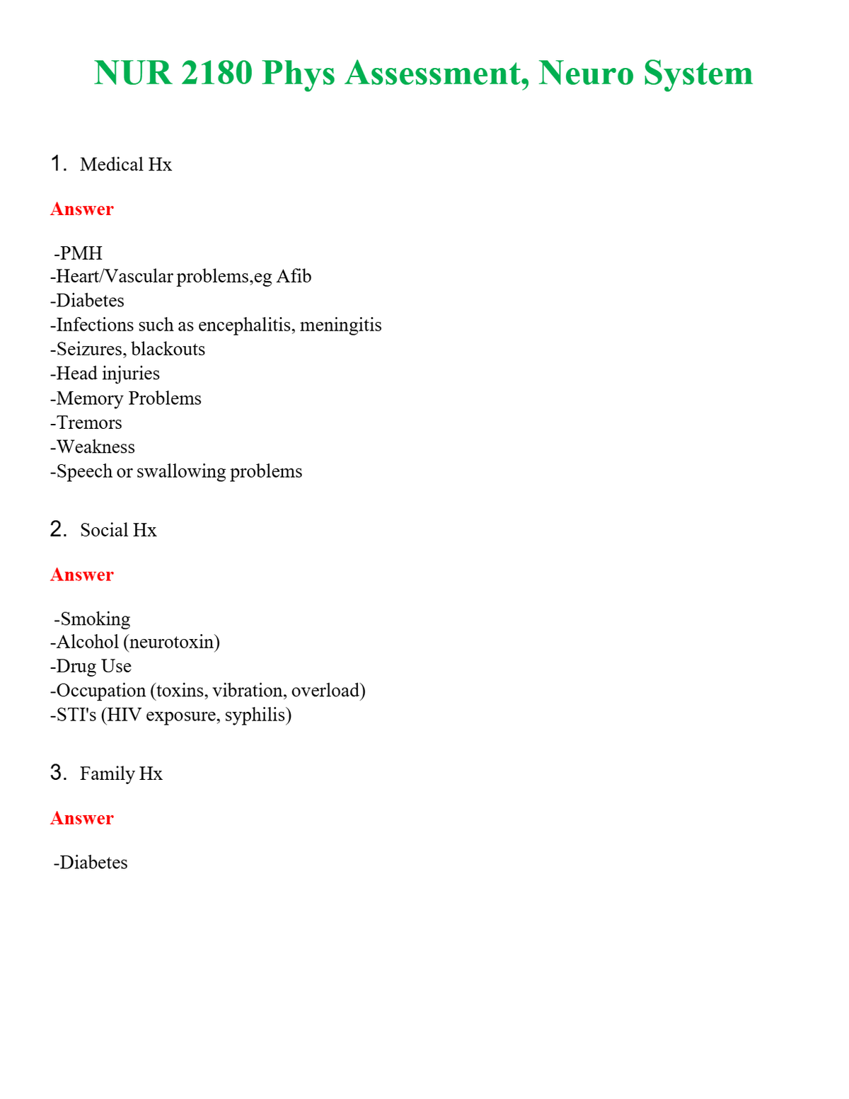 NUR 2180 PHYS ASSESSMENT, NEURO SYSTEM | QUESTIONS AND ANSWERS INCLUDED
