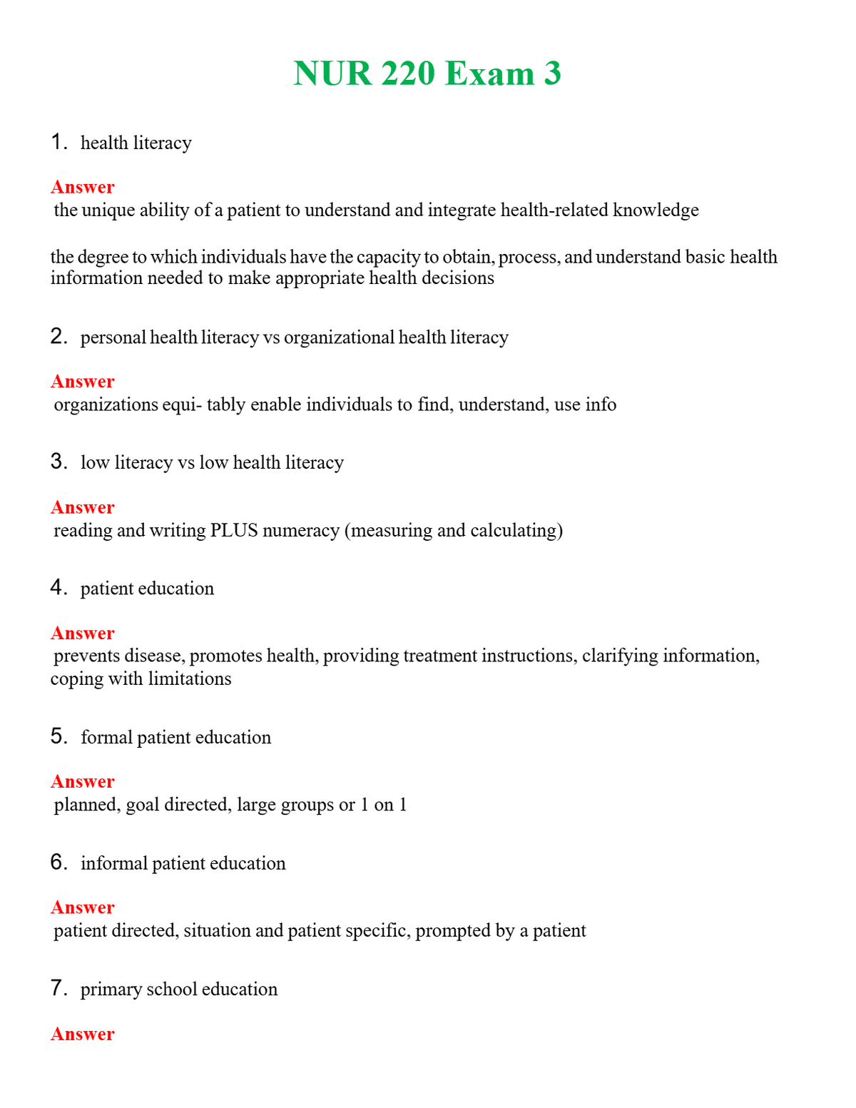 NUR 220 EXAM 3 | NEW FULL QUESTIONS AND ANSWERS 100% CORRECT