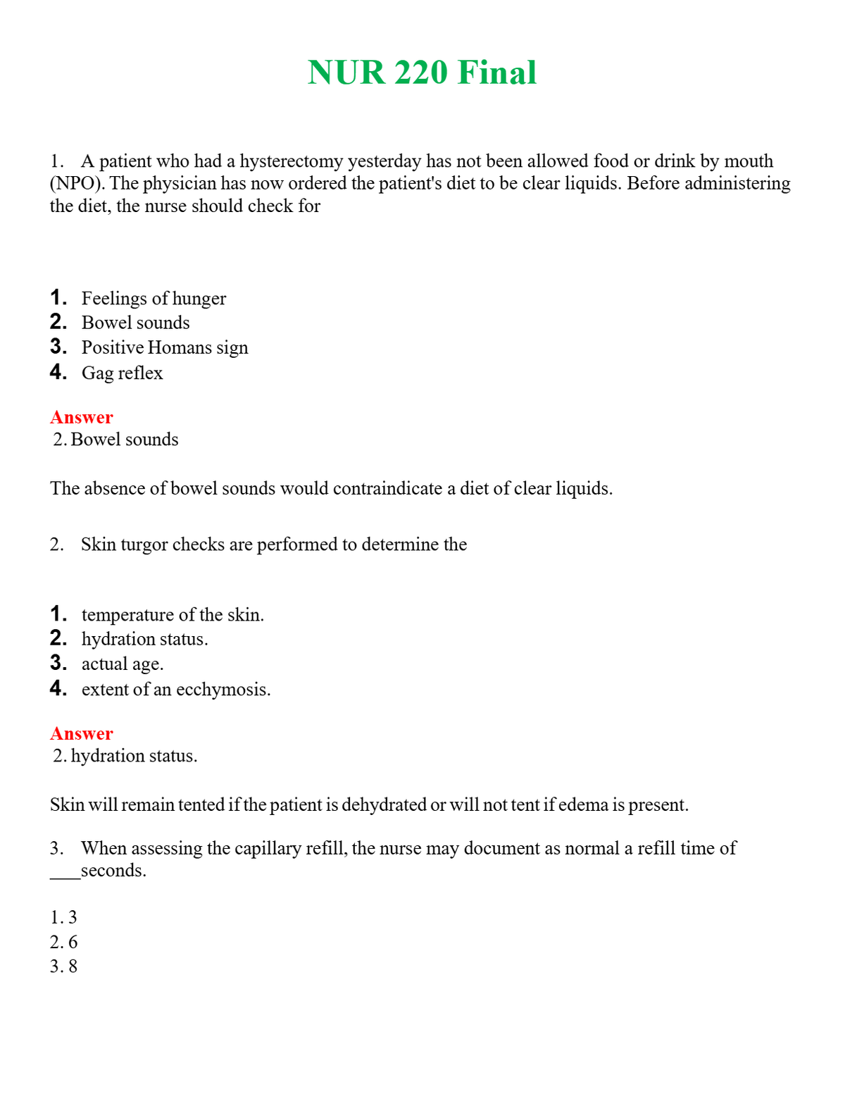 NUR 220 FINAL | QUESTIONS & ANSWERS (SOLVED)