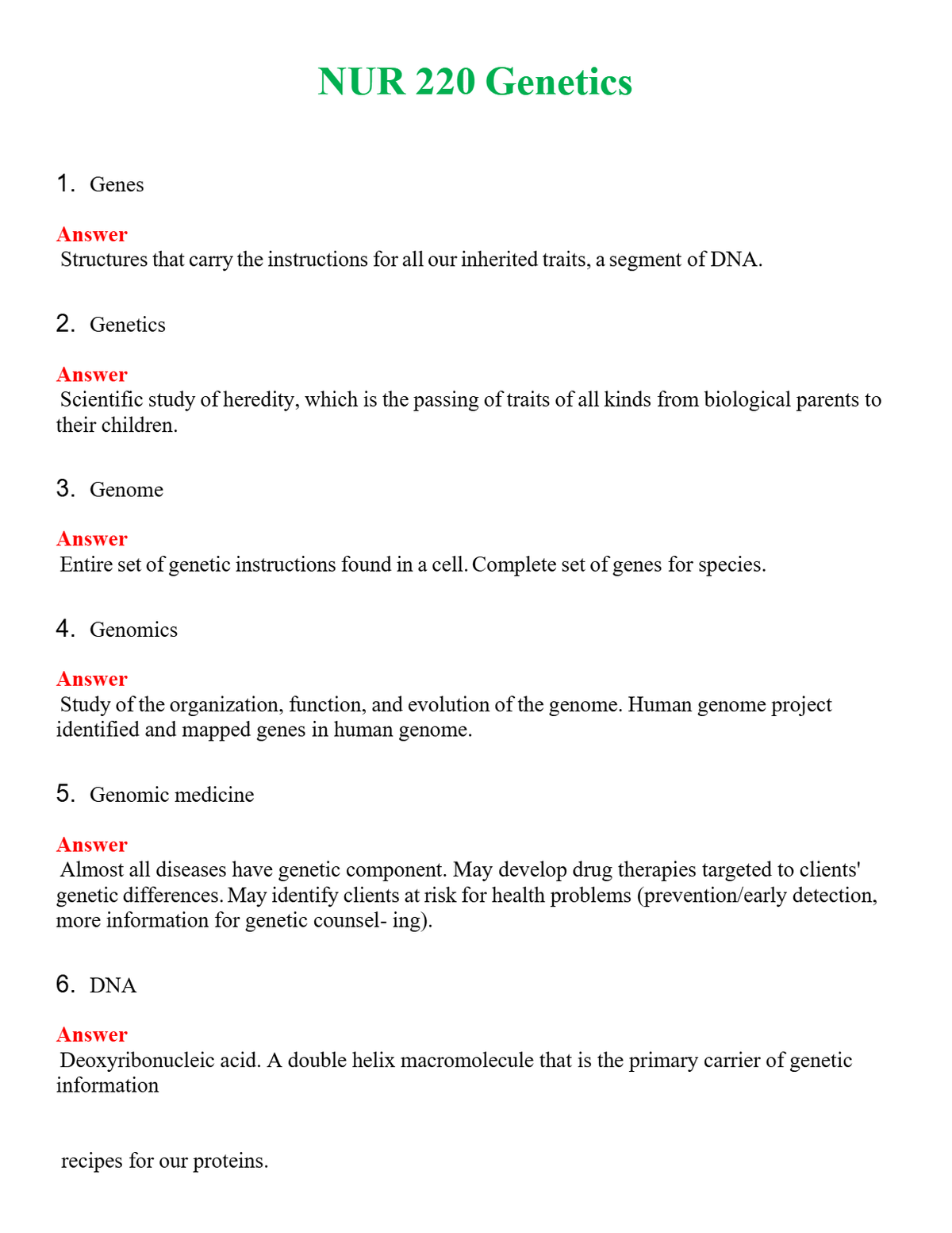 NUR 220 GENETICS | (ACTUAL EXAM ) QUESTIONS AND ANSWERS (SOLVED)