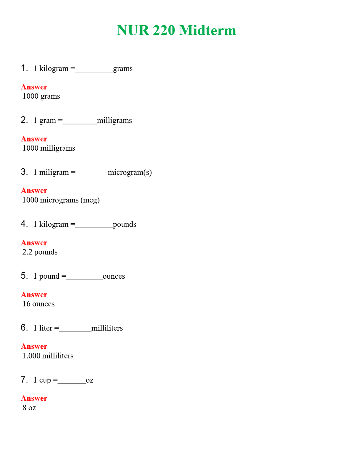 NUR 220 MIDTERM | A+ RATED GUIDE | QUESTIONS AND ANSWERS (SOLVED)