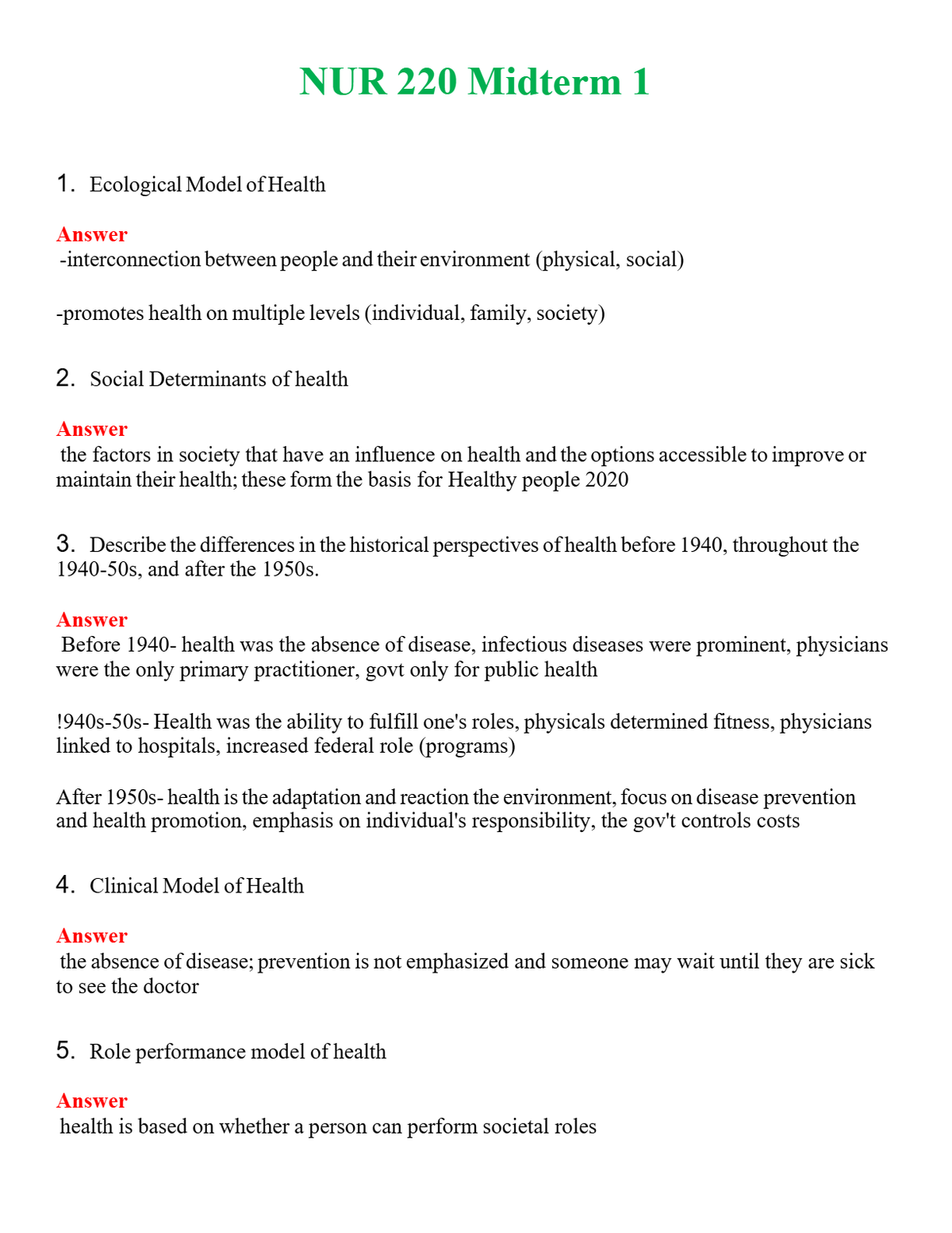 NUR 220 MIDTERM 1 | (ACTUAL EXAM ) QUESTIONS AND ANSWERS (SOLVED)