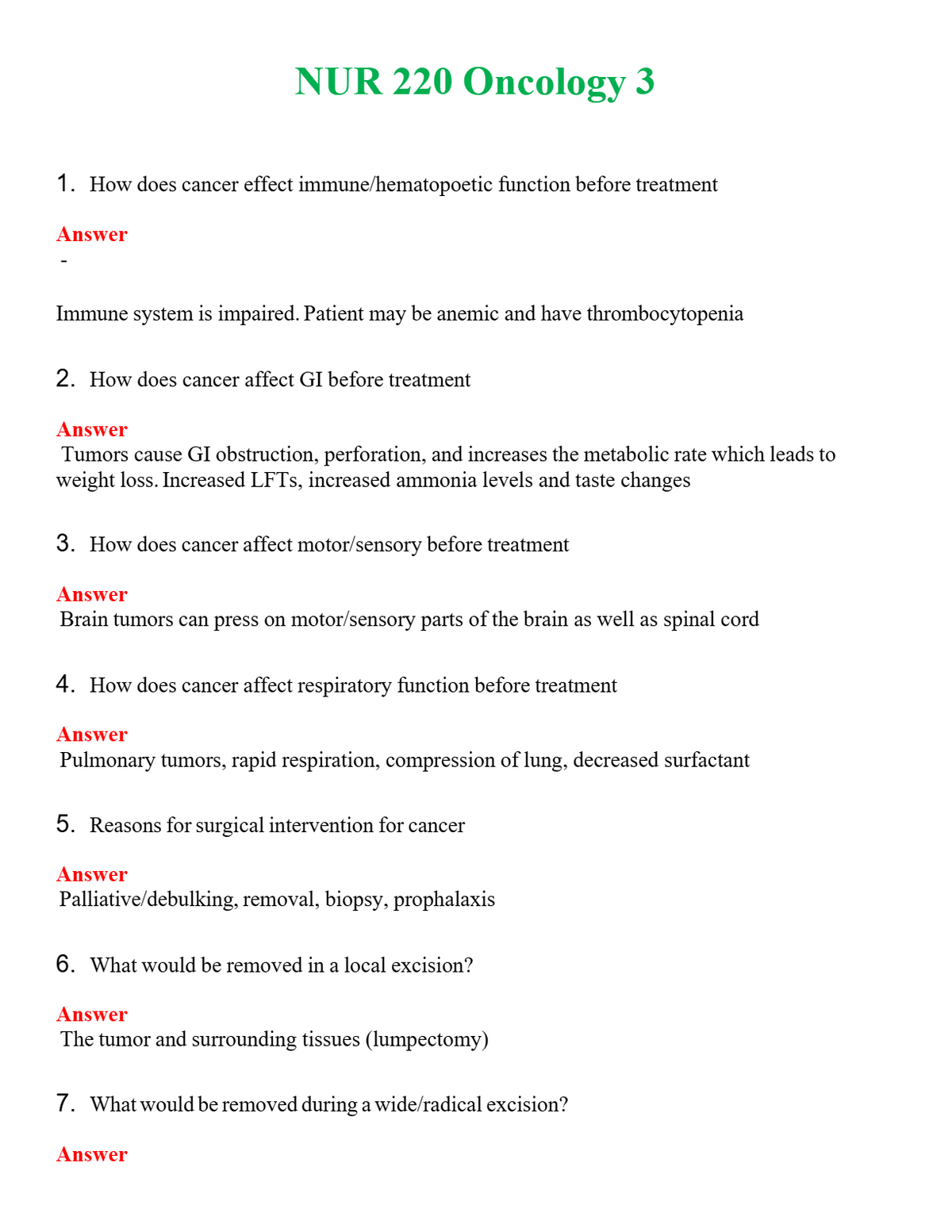 NUR 220 ONCOLOGY 3 | GRADED A+ QUESTIONS AND ANSWERS (SOLVED