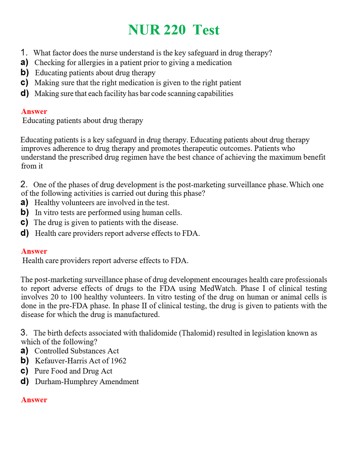NUR 220 TEST | QUESTIONS AND ANSWERS INCLUDED