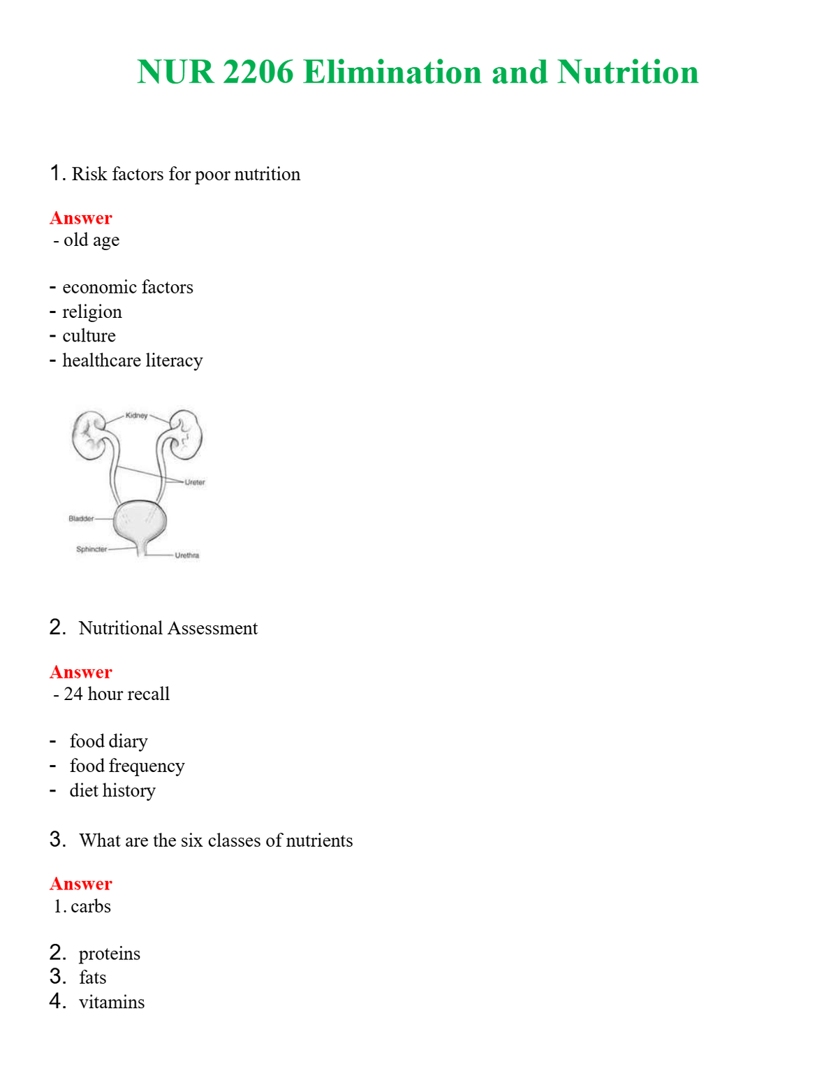 NUR 2206 ELIMINATION AND NUTRITION | (ACTUAL EXAM ) QUESTIONS AND ANSWERS (SOLVED)