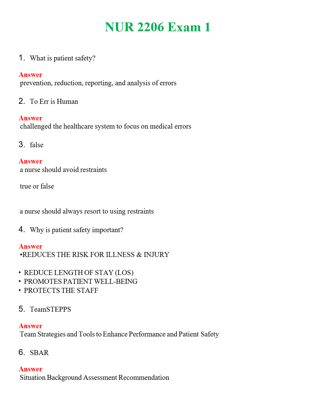 NUR 2206 EXAM 1 | A+ RATED GUIDE | QUESTIONS AND ANSWERS (SOLVED)