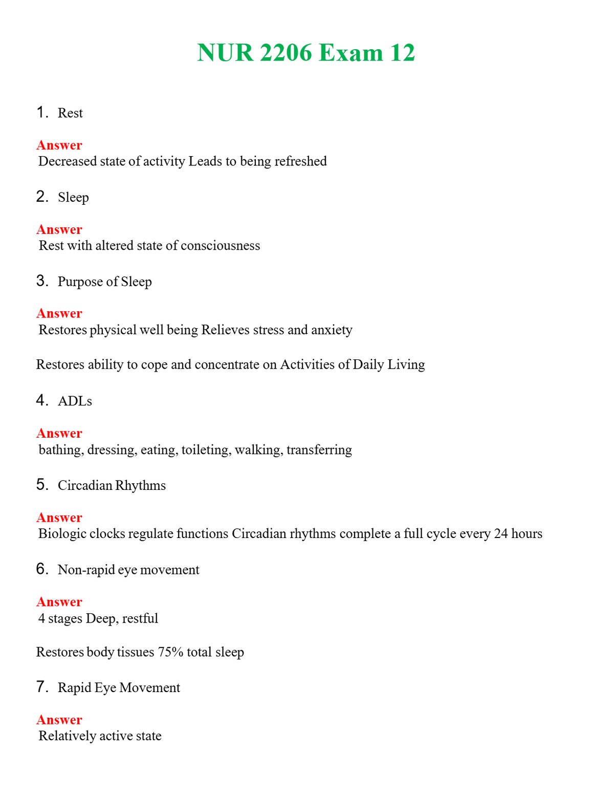 NUR 2206 EXAM 12 | COMPLETE ANSWERS 100% CORRECT