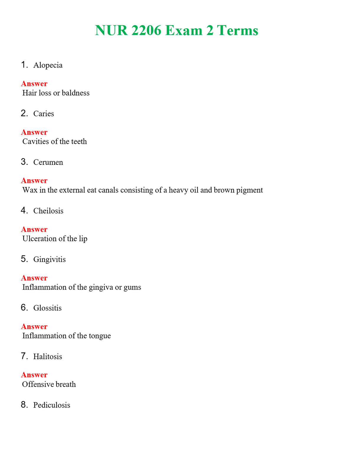 NUR 2206 EXAM 2 TERMS | WITH 100% VERIFIED ANSWERS