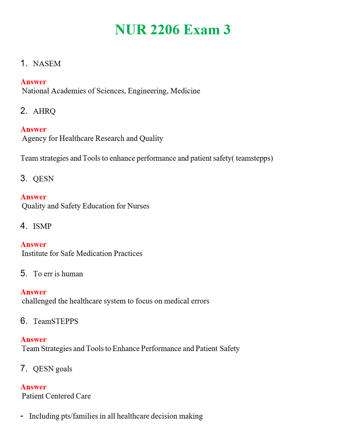 NUR 2206 EXAM 3 | QUESTIONS & ANSWERS (SOLVED)