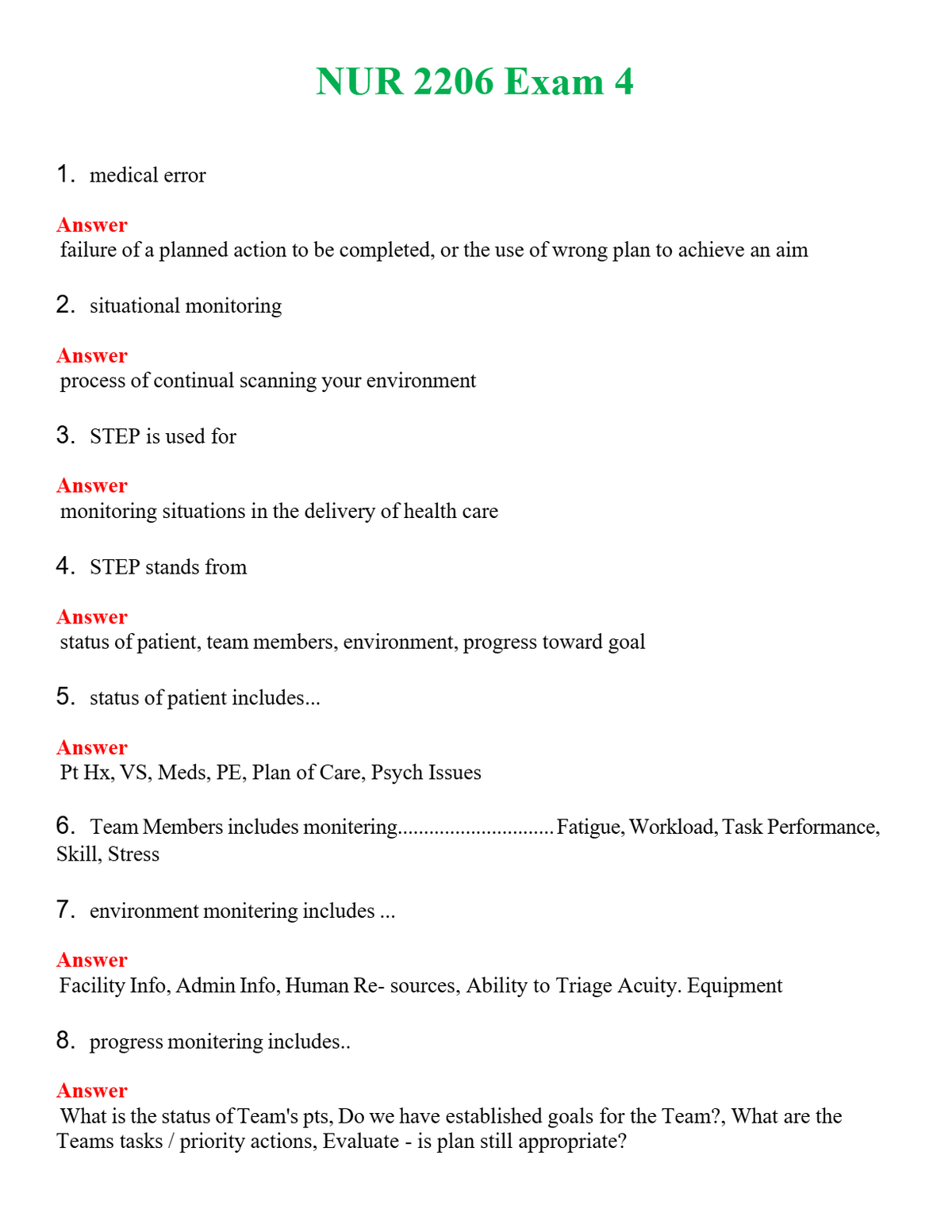 NUR 2206 EXAM 4 | WITH 100% VERIFIED ANSWERS