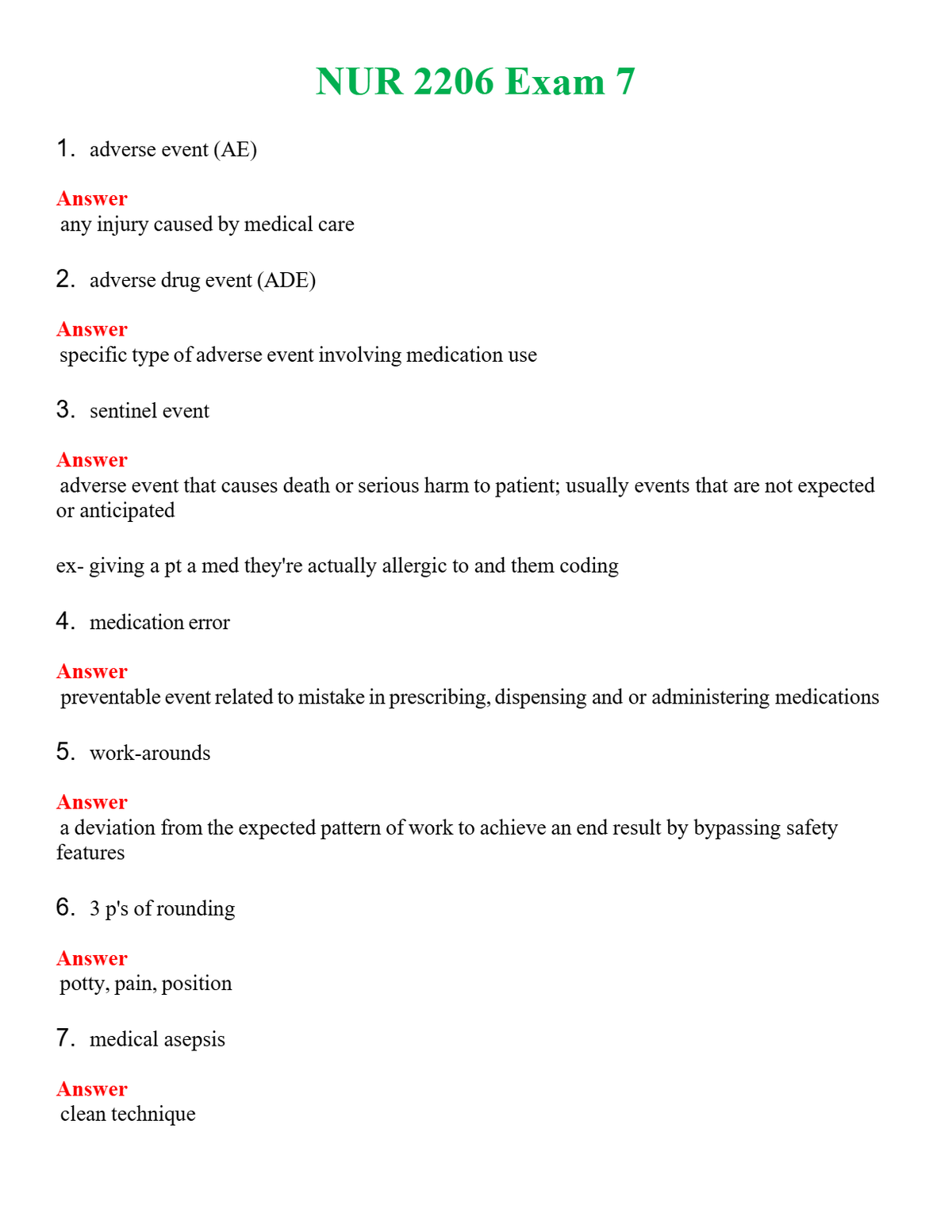 NUR 2206 EXAM 7 | PASSED | A+ RATED GUIDE | NEW FULL EXAM