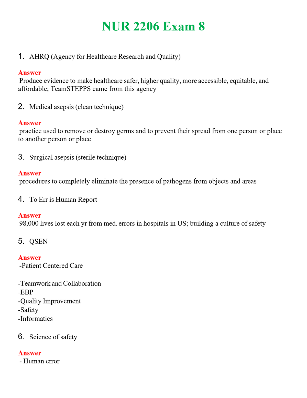 NUR 2206 EXAM 8 | GRADED A+ QUESTIONS AND ANSWERS (SOLVED)