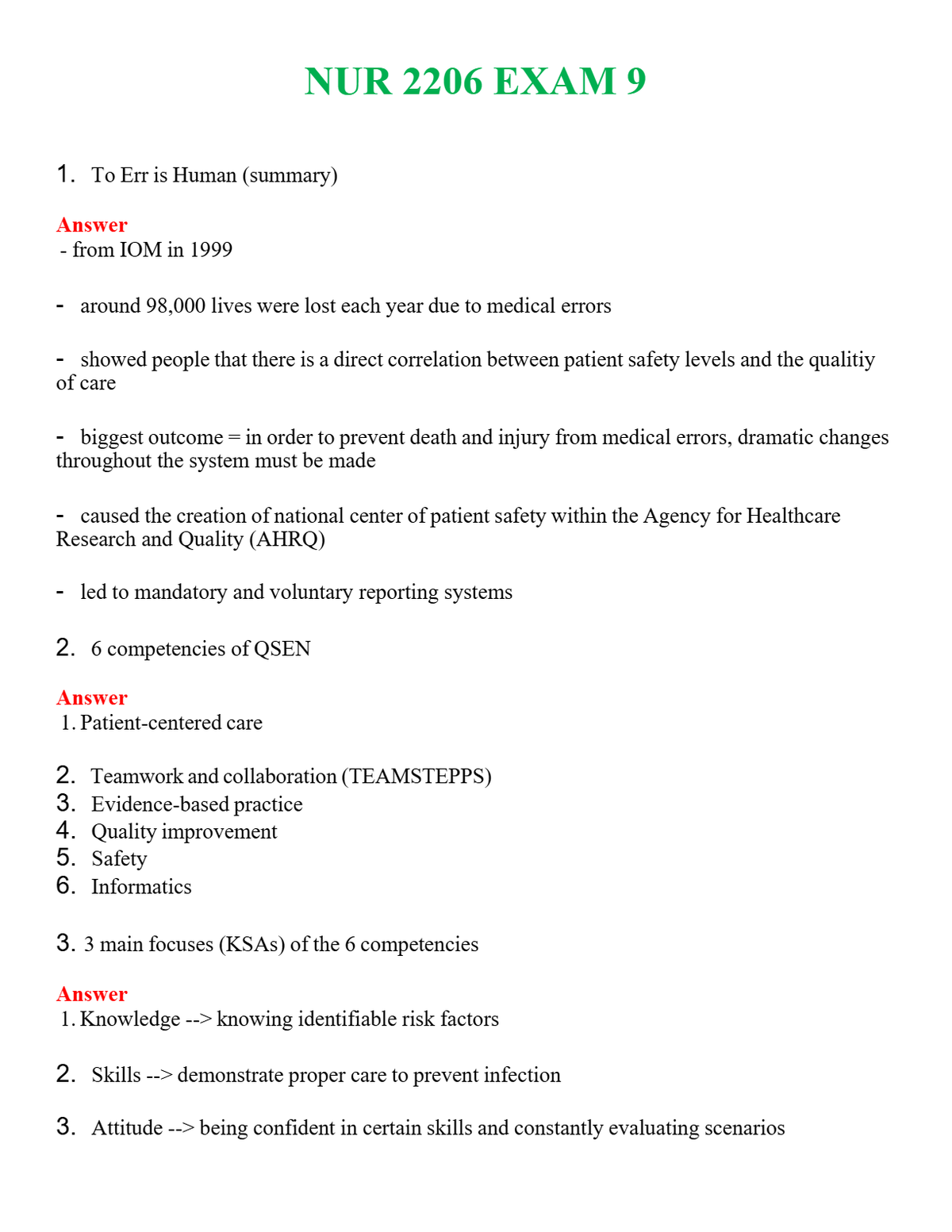 NUR 2206 EXAM 9 | GRADED A+ QUESTIONS & ANSWERS