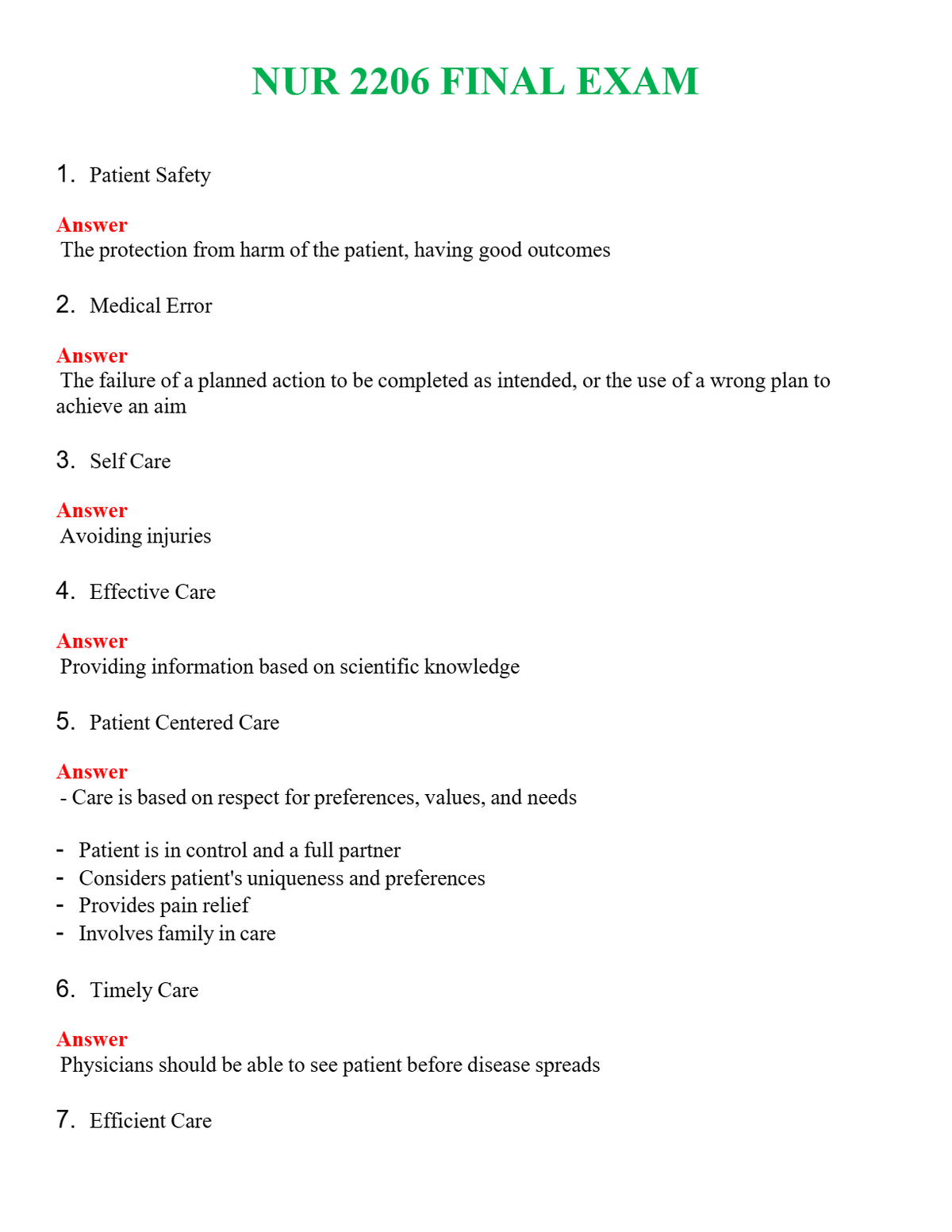 NUR 2206 FINAL EXAM | (ACTUAL EXAM ) QUESTIONS AND ANSWERS (SOLVED)