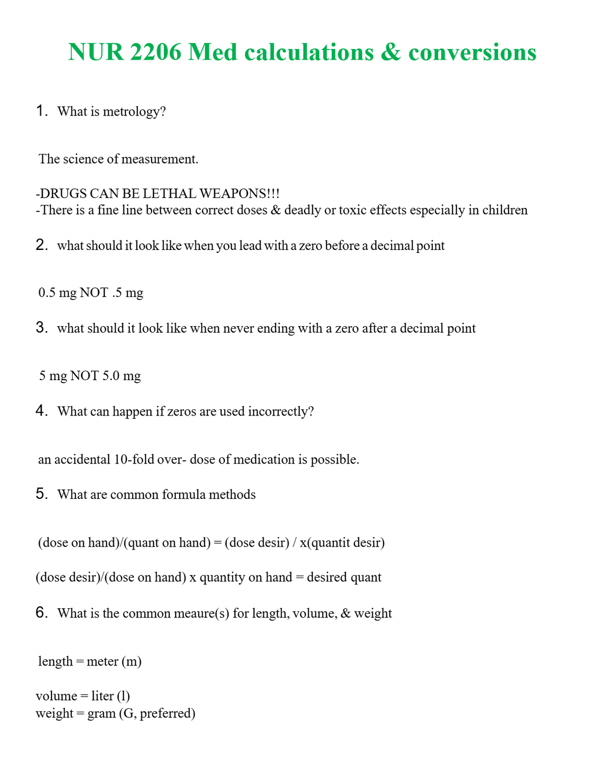NUR 2206 MED CALCULATIONS & CONVERSIONS | WITH 100% VERIFIED ANSWERS